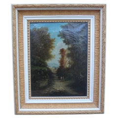 Antique 19th Century French Landscape Oil On Canvas, Signed Pages