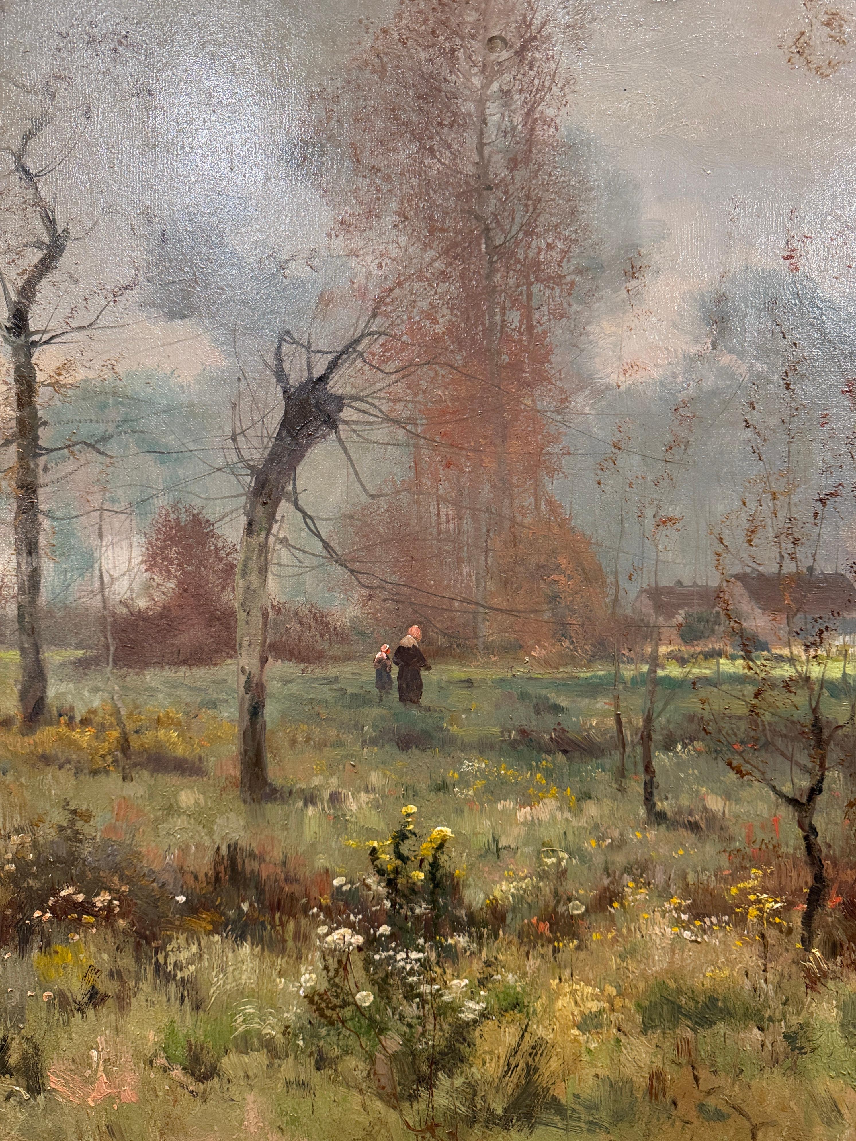 19th Century French Landscape Oil Painting in Giltwood Frame Signed E. Laval For Sale 1