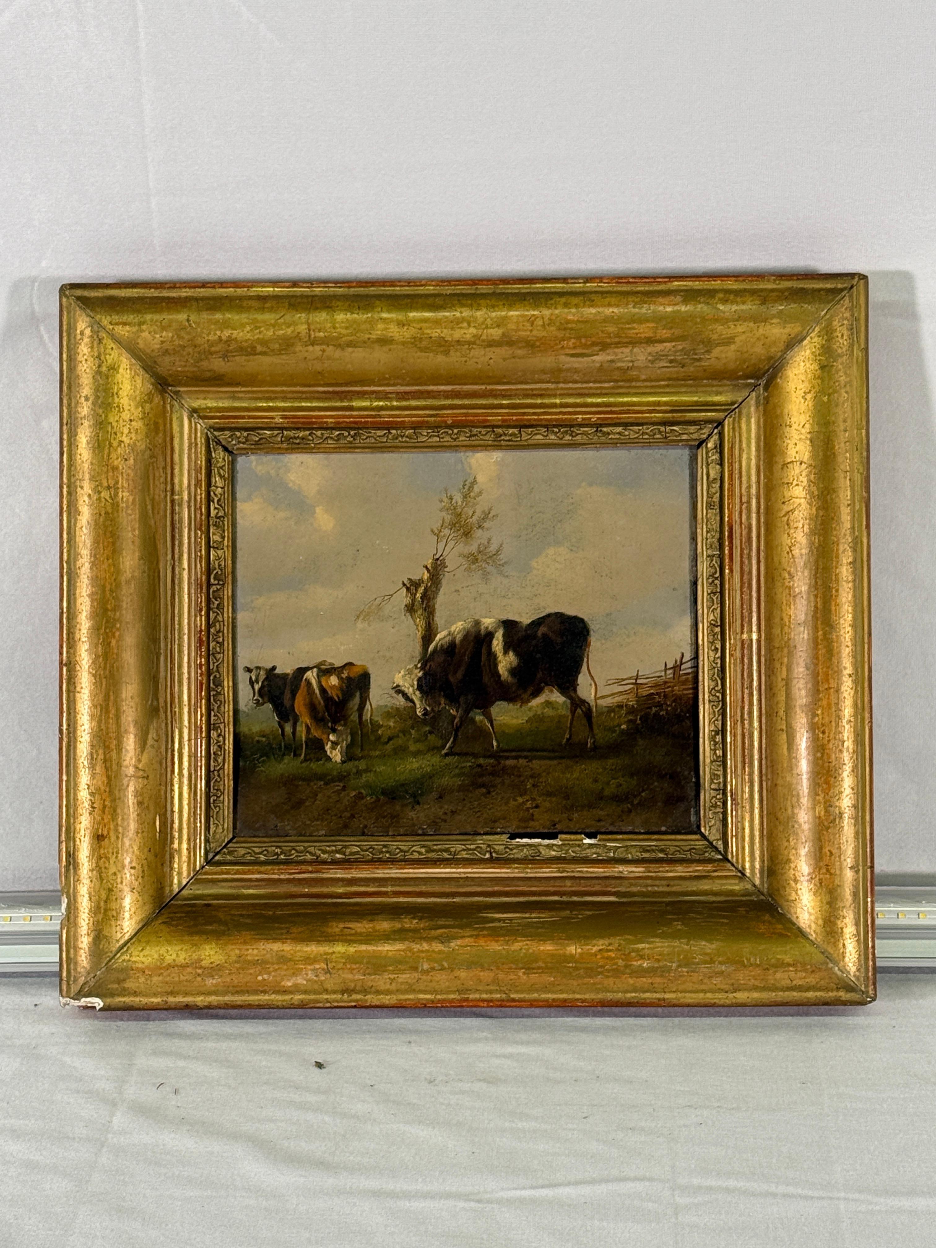 Französische Landschaft des 19. Jahrhunderts mit Rindern (Schule von Barbizon) im Angebot
