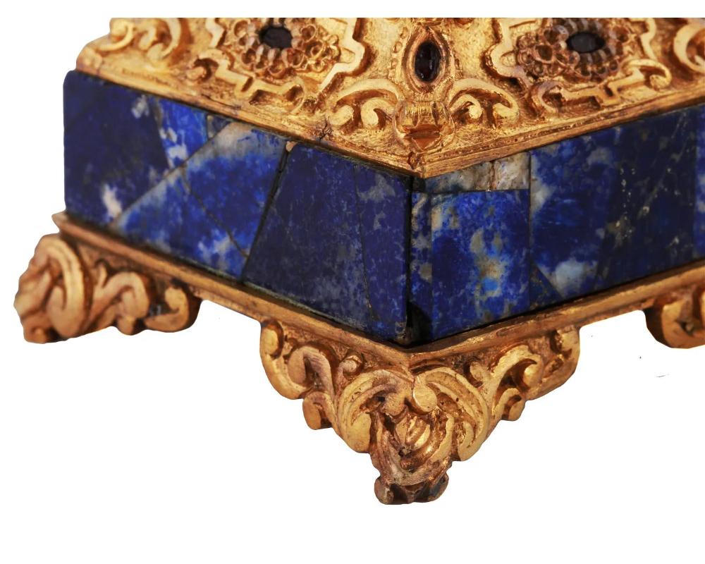 19th Century French Lapis and Ormolu Clock and Candlesticks with Cherubs For Sale 2