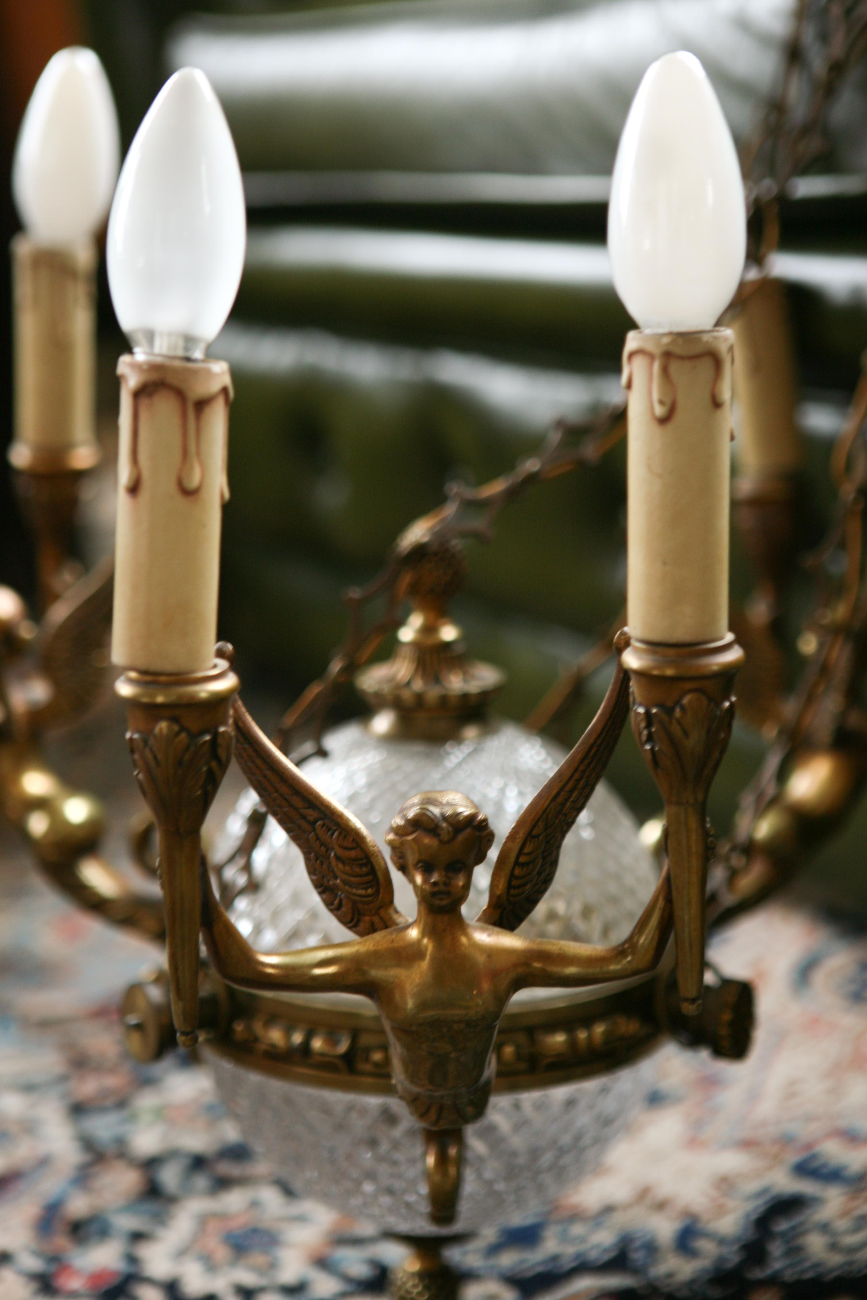 19th Century French Large Bronze Chandelier with Angels Holding Double Torches 2