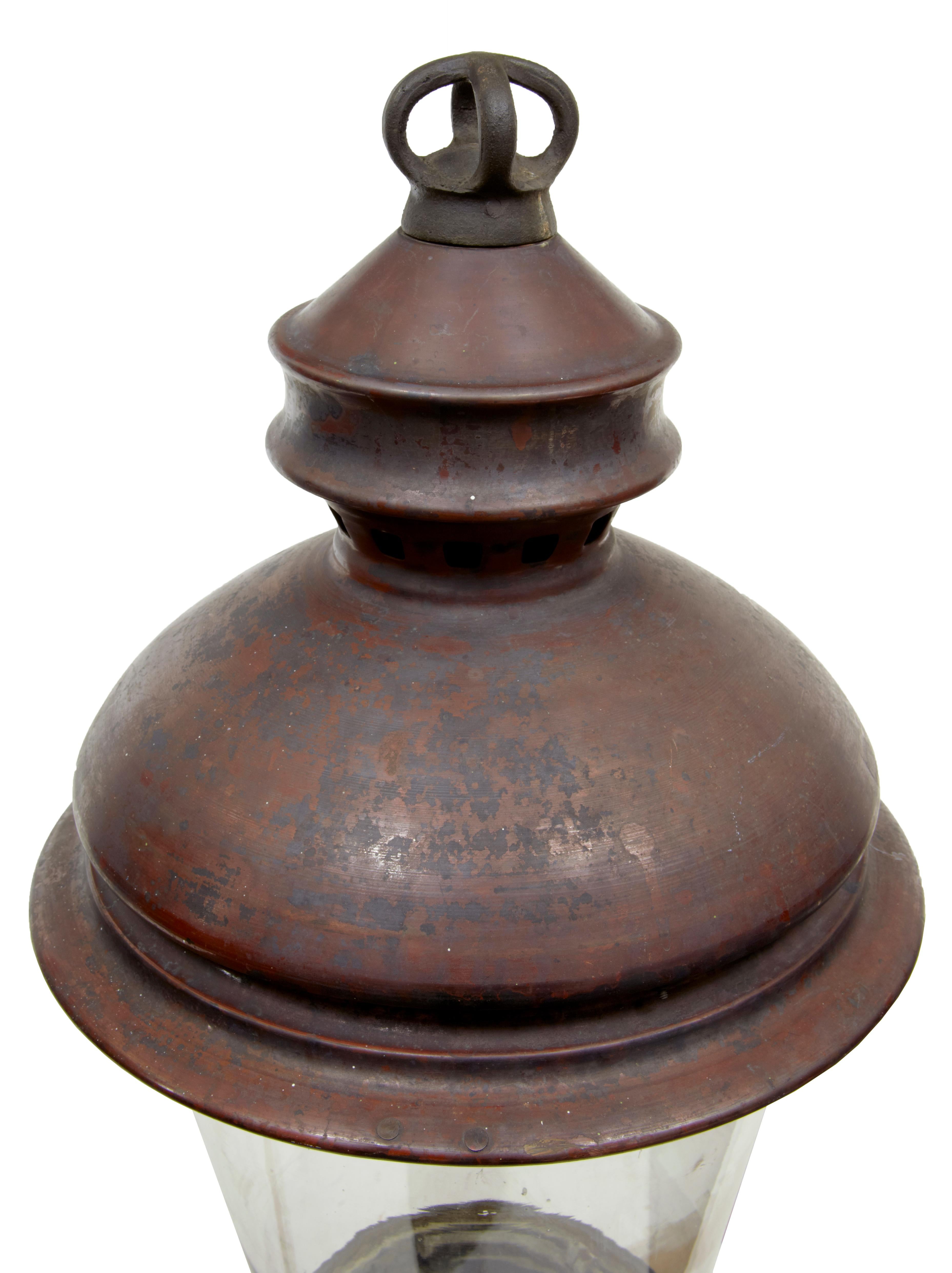 Late Victorian 19th Century French Large Copper and Glass Lantern