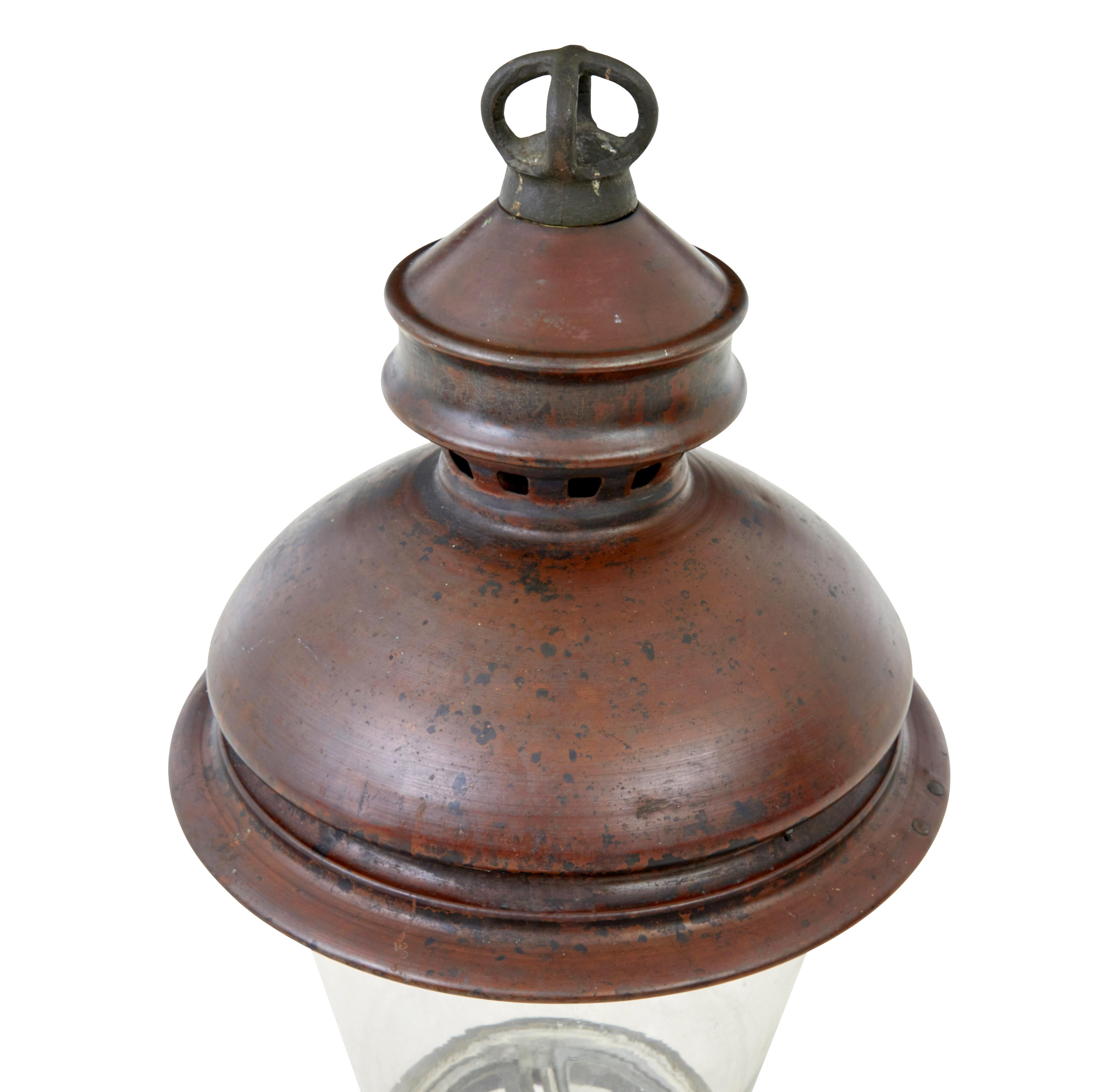 Grande lanterne française en cuivre et verre du 19e siècle Bon état - En vente à Debenham, Suffolk