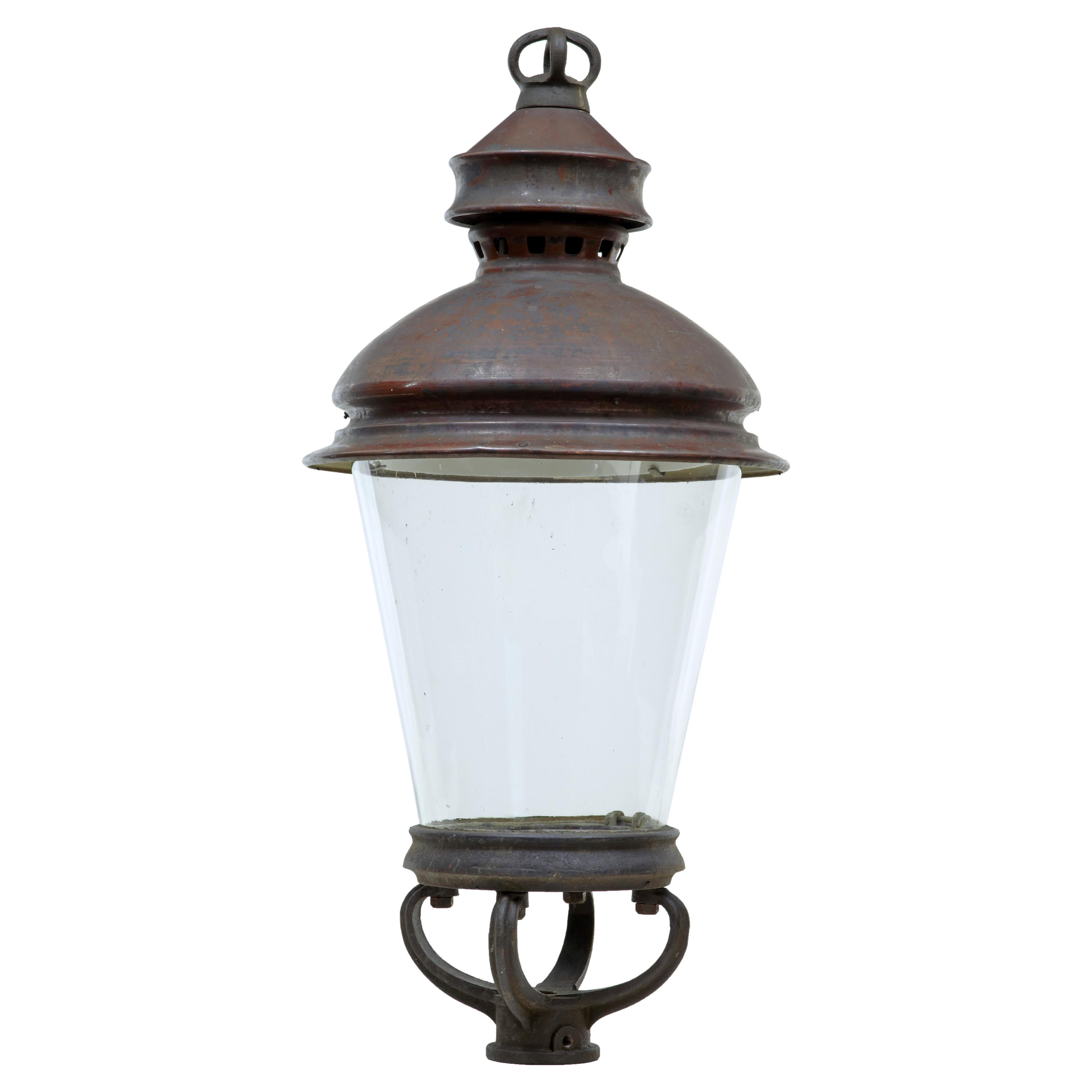19th Century French Large Copper and Glass Lantern