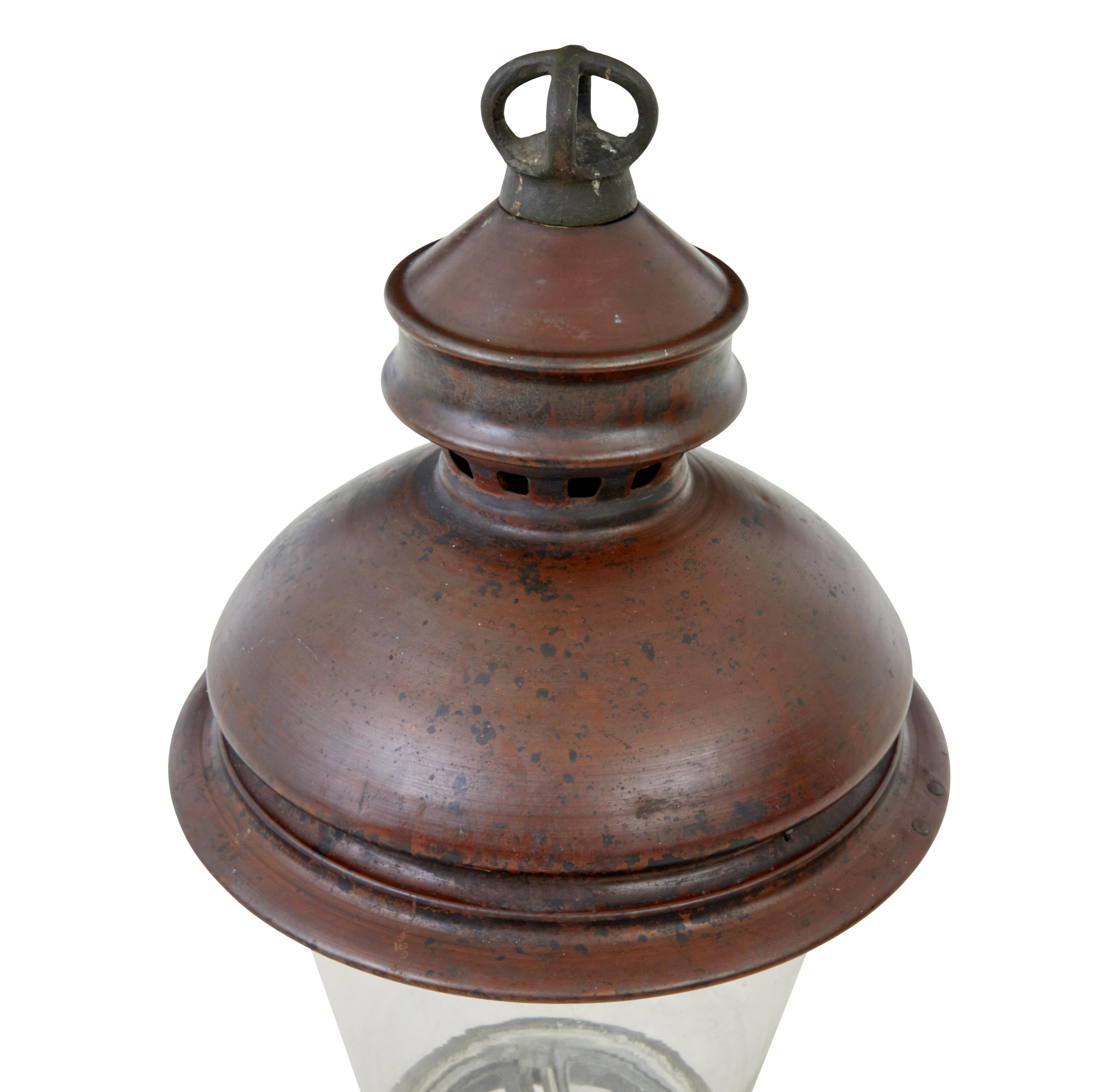 19th Century 19th century French large copper and glass street lantern For Sale