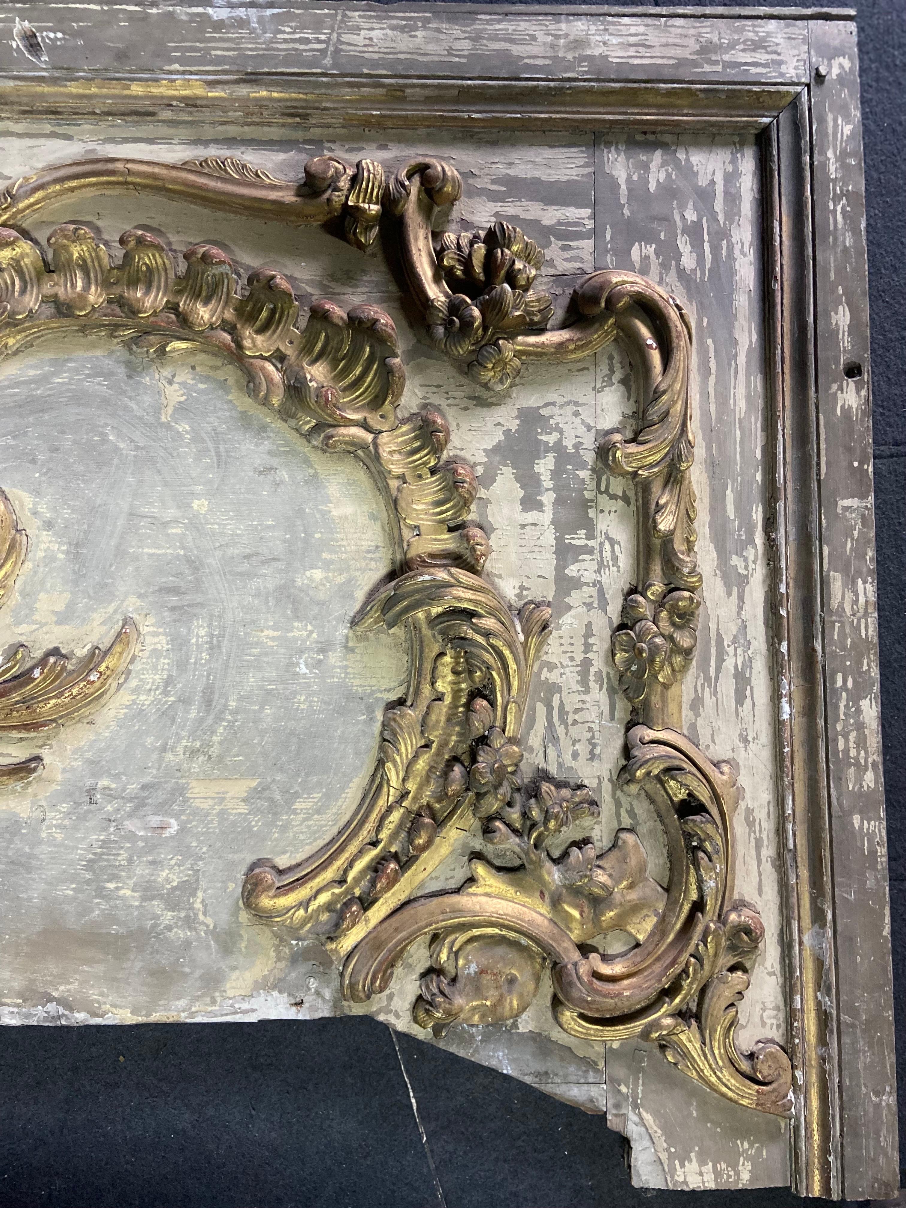 Hand-Carved 19th Century French Large Decorative Hand Carved Gilt Wood Element or Headboard For Sale