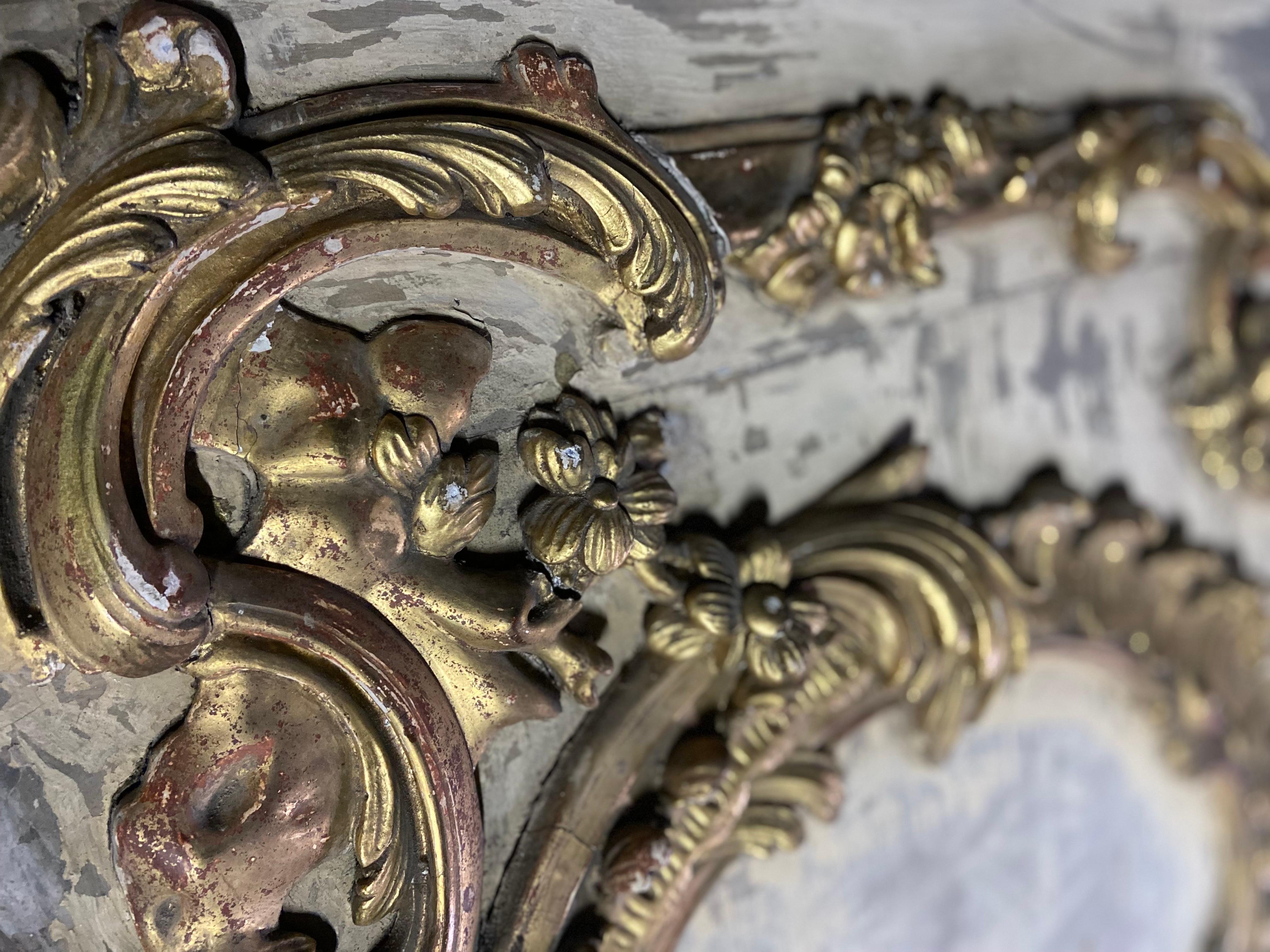 19th Century French Large Decorative Hand Carved Gilt Wood Element or Headboard In Fair Condition For Sale In Sofia, BG