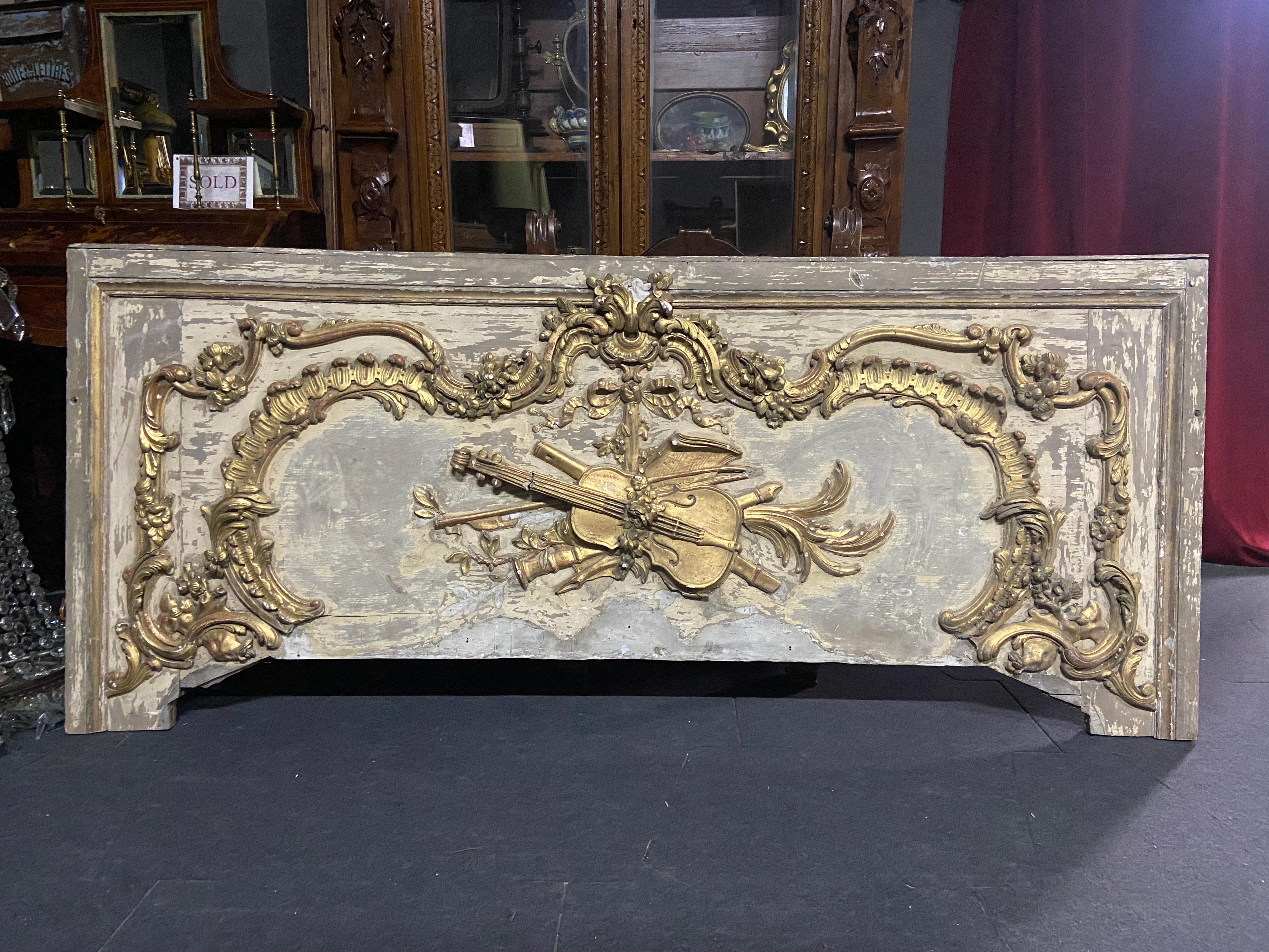 19th Century French Large Decorative Hand Carved Gilt Wood Element or Headboard For Sale 1