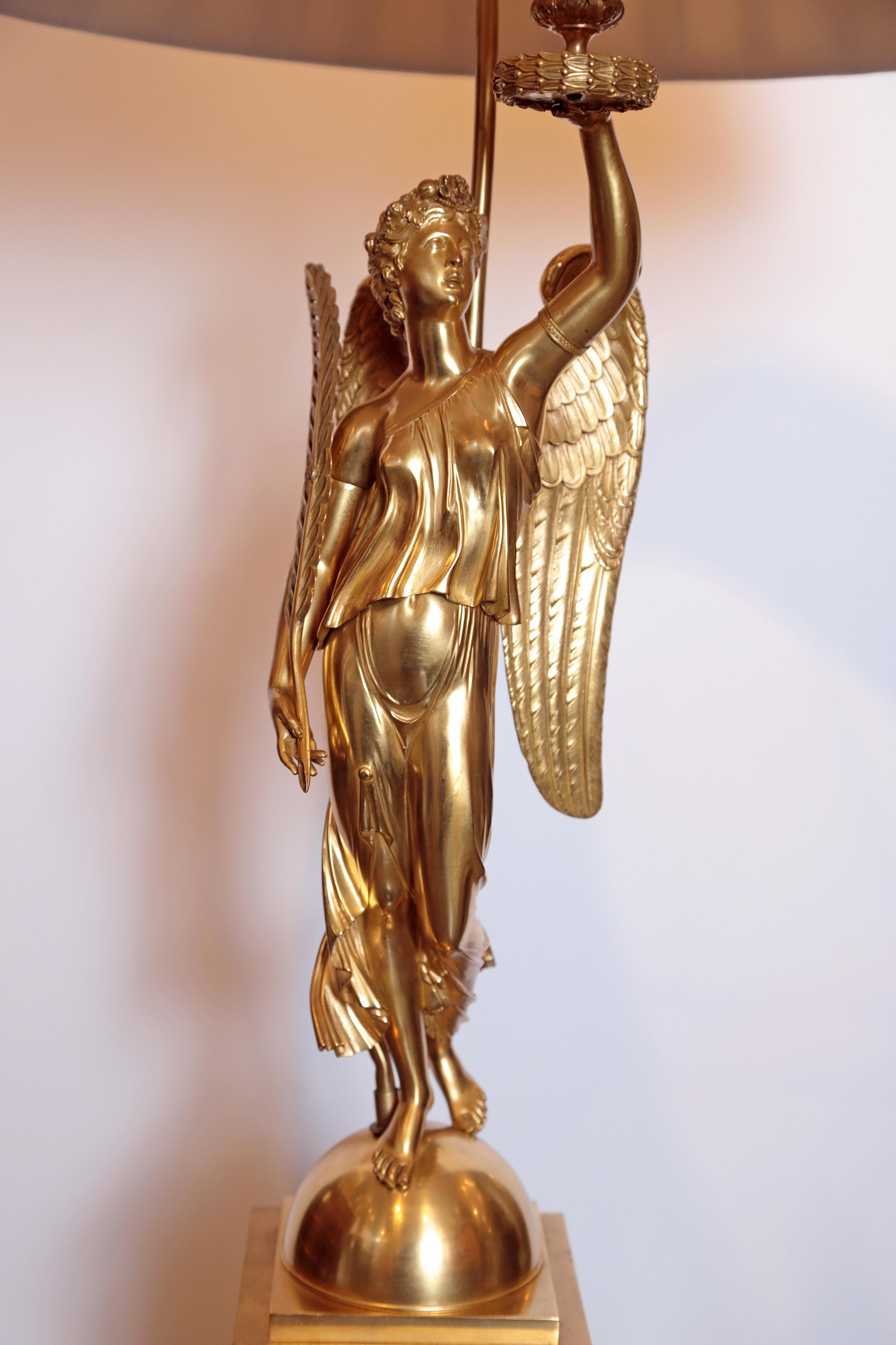 19th Century French Large Empire Gilt Bronze Female Figural Lamp 2