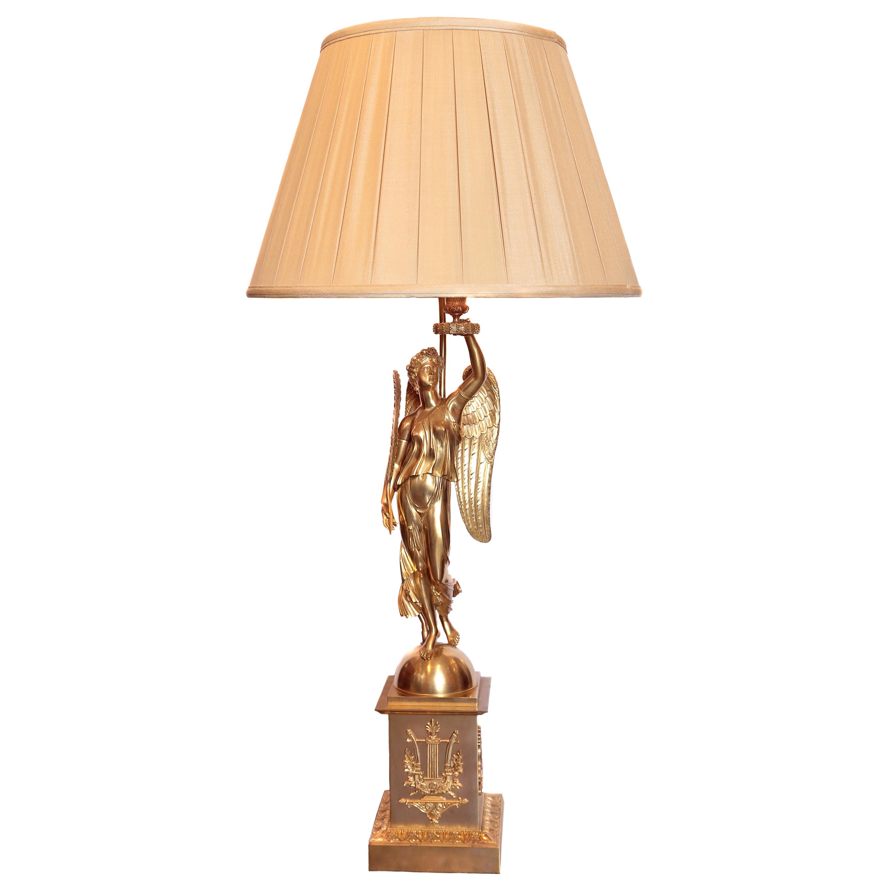 19th Century French Large Empire Gilt Bronze Female Figural Lamp