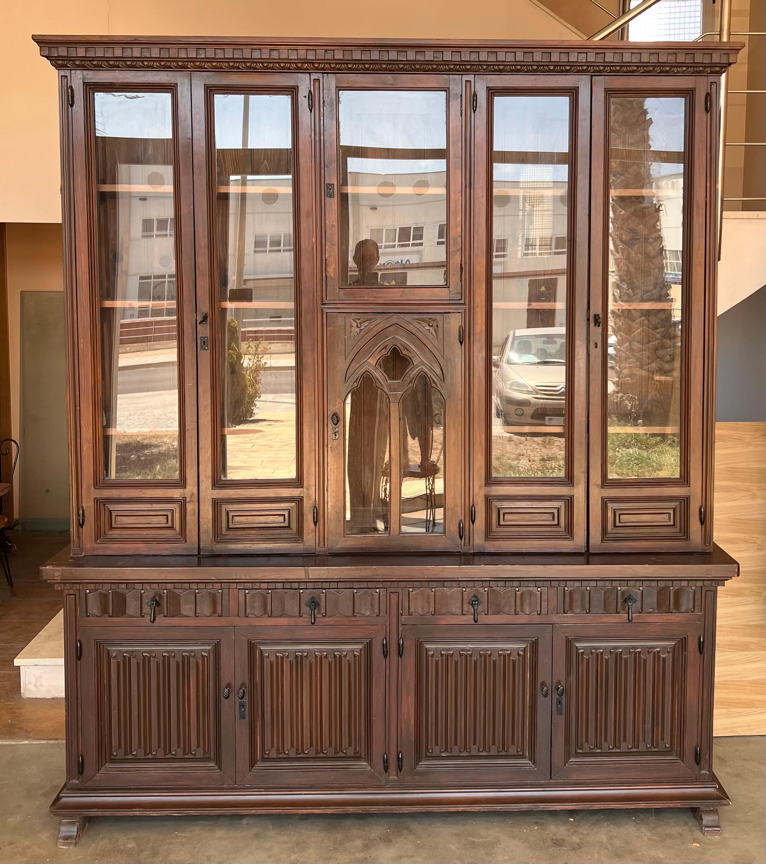 Victorian 19th Century French Large Empire Period Bookcase or Church Cupboard For Sale