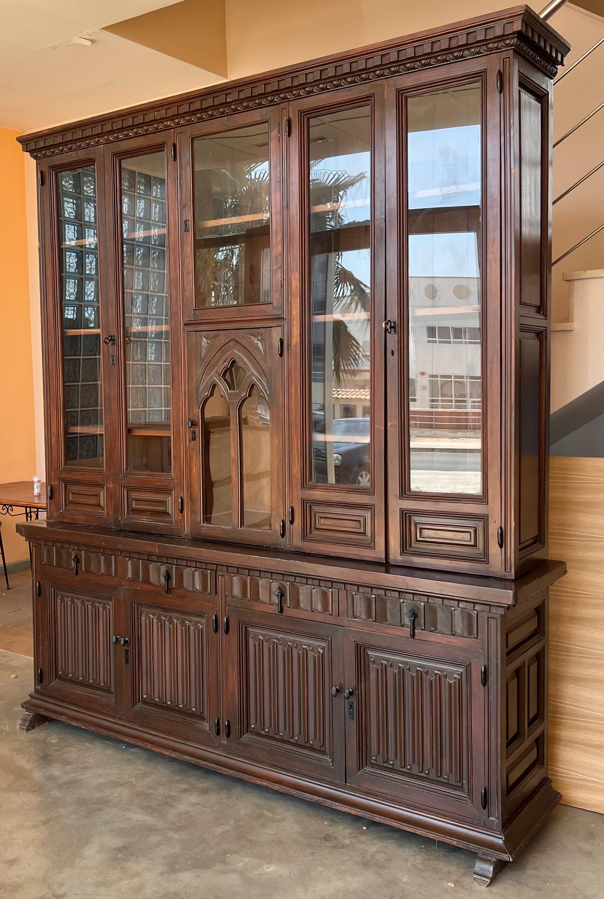 Spanish 19th Century French Large Empire Period Bookcase or Church Cupboard For Sale