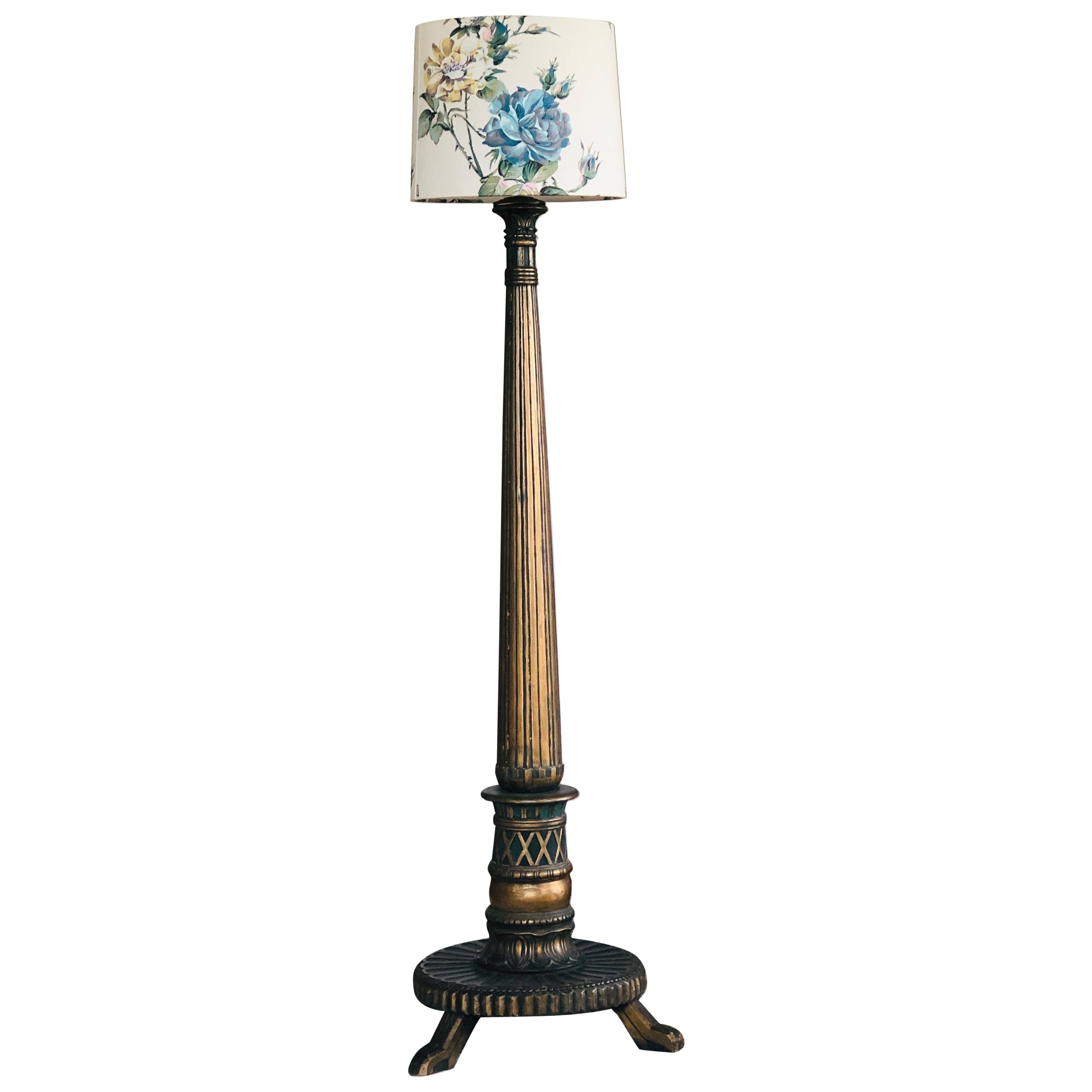19th Century French Large Hand Carved and Hand Painted Giltwood Floor Lamp