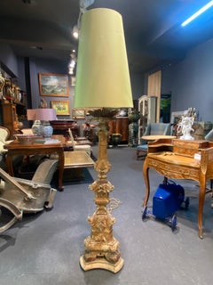 19th Century, French, Large Hand Carved Tripod Wooden Floor Lamp
