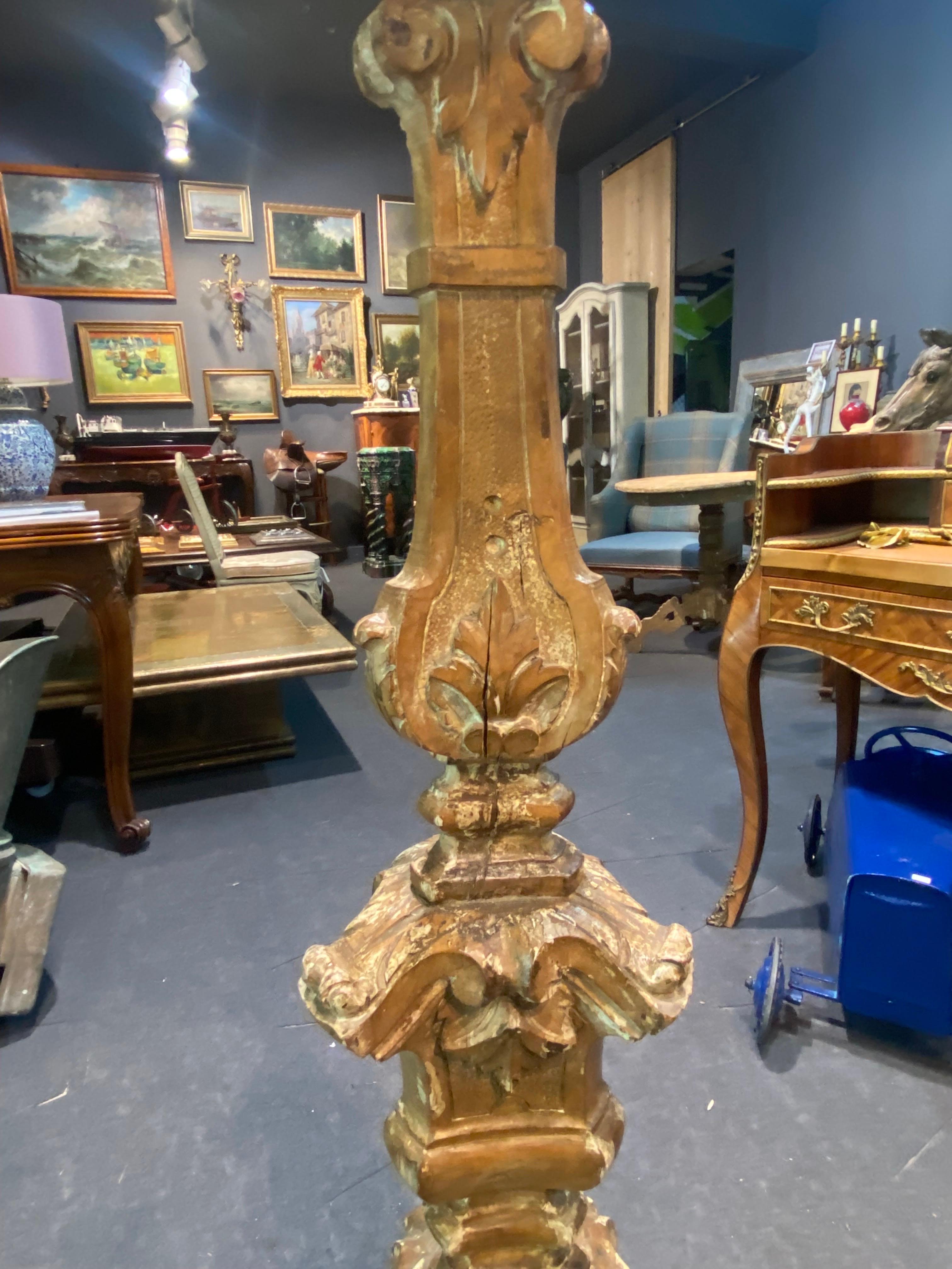 Hand-Carved 19th Century, French, Large Hand Carved Tripod Wooden Floor Lamp For Sale