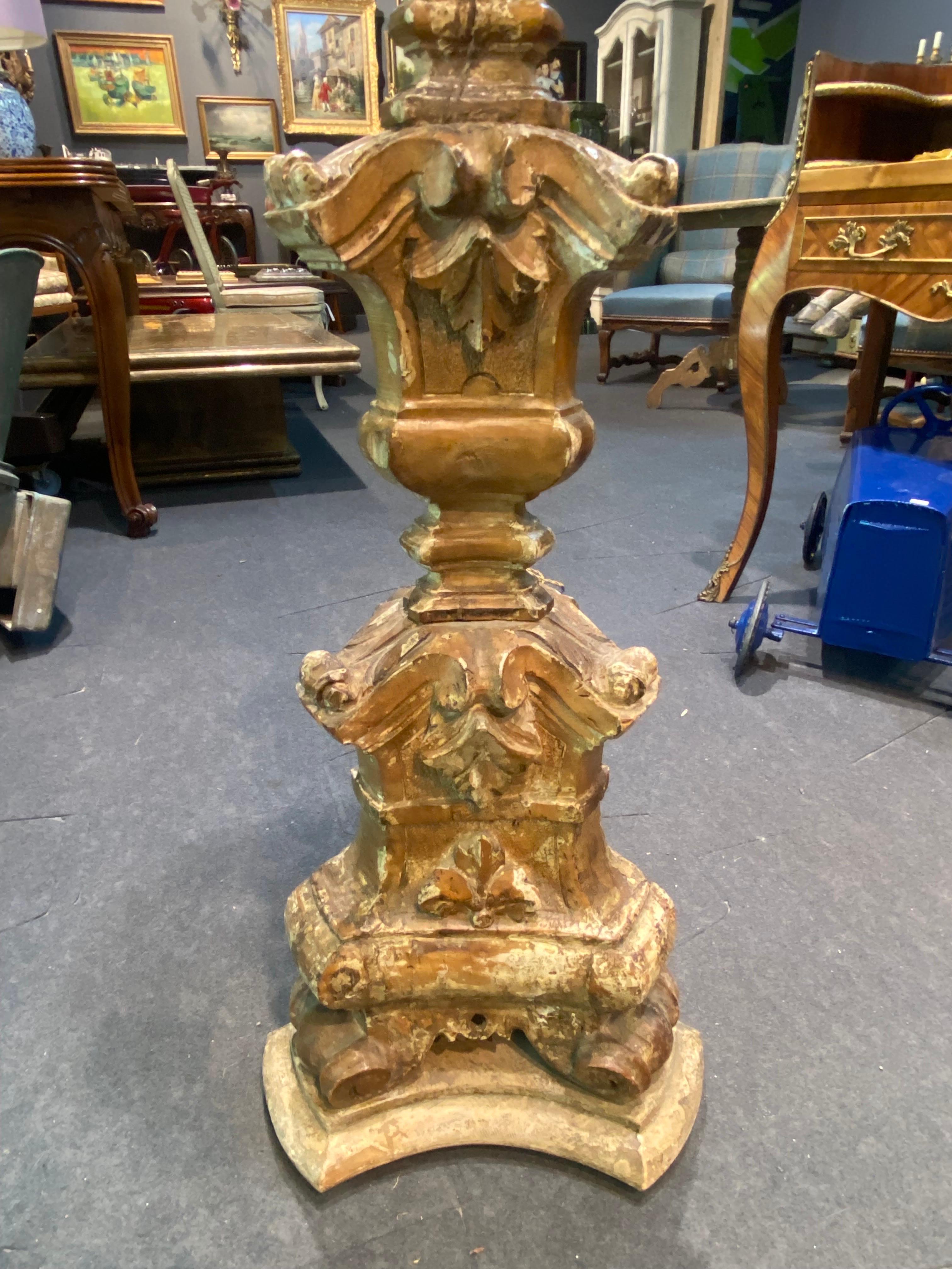 19th Century, French, Large Hand Carved Tripod Wooden Floor Lamp For Sale 1