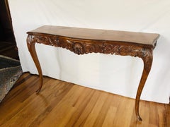 19th Century French Large Hand Carved Walnut Console with Wooden Top