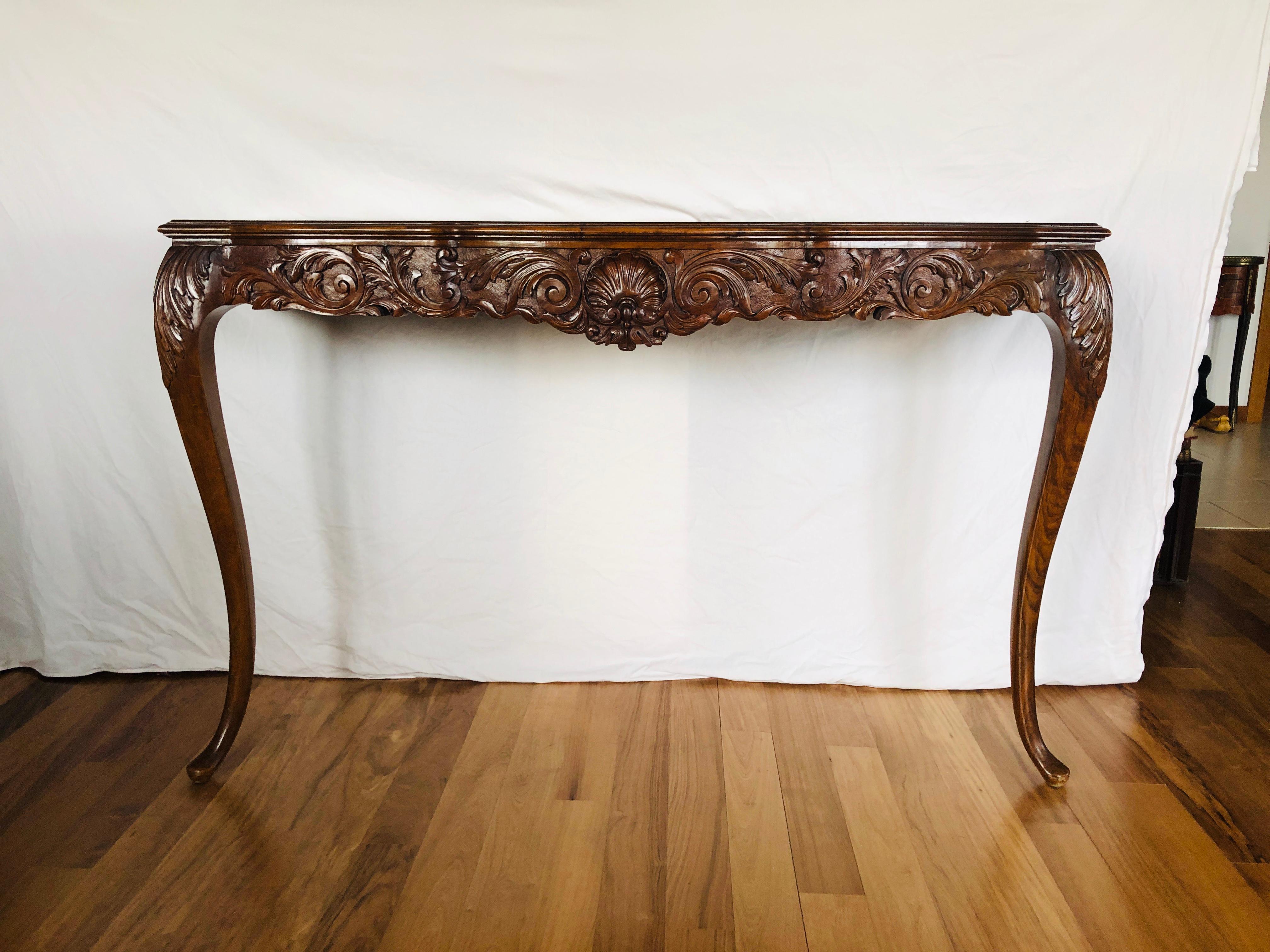 19th Century French Large Hand Carved Walnut Console with Wooden Top In Good Condition For Sale In Sofia, BG