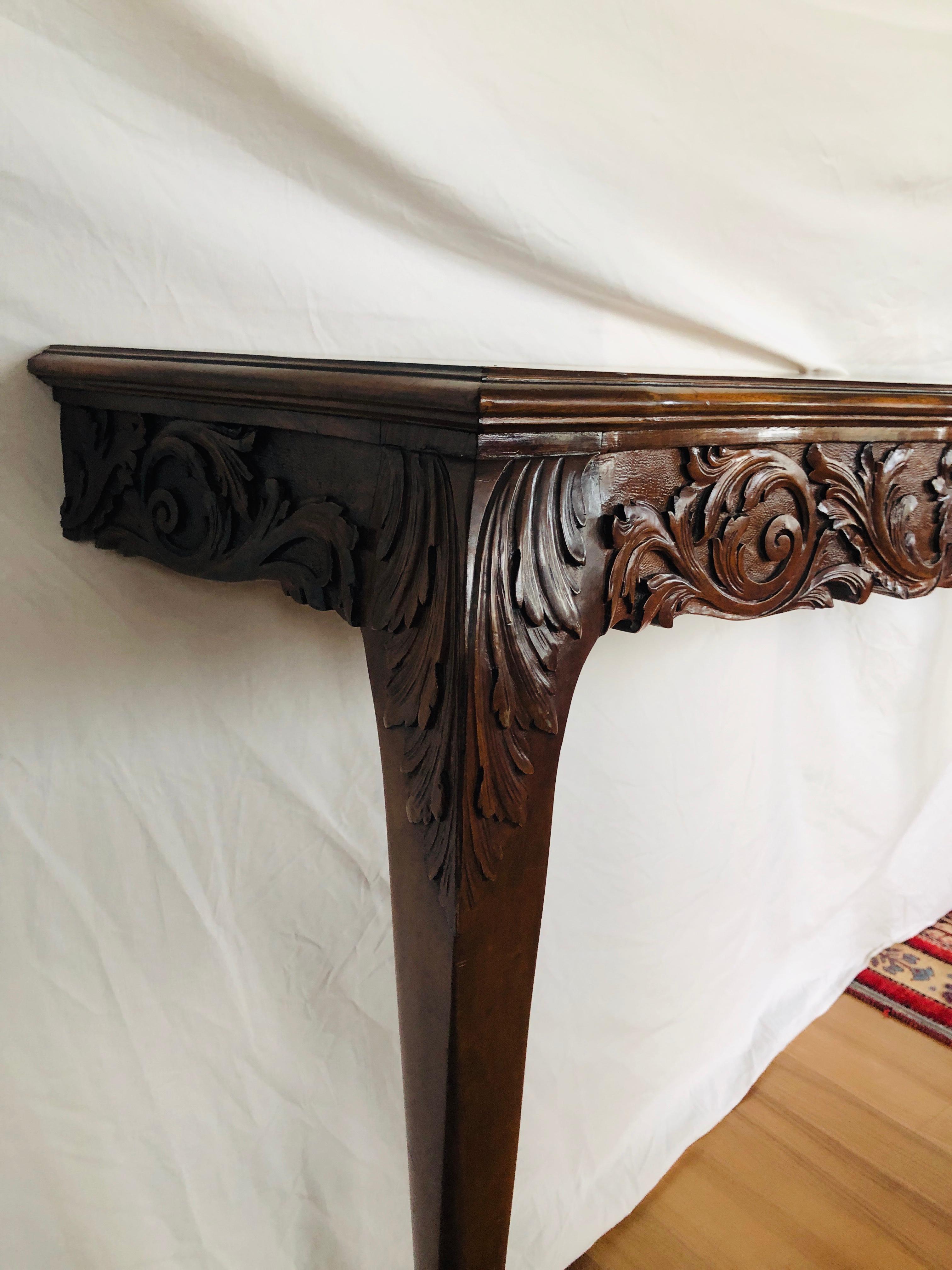 19th Century French Large Hand Carved Walnut Console with Wooden Top For Sale 1