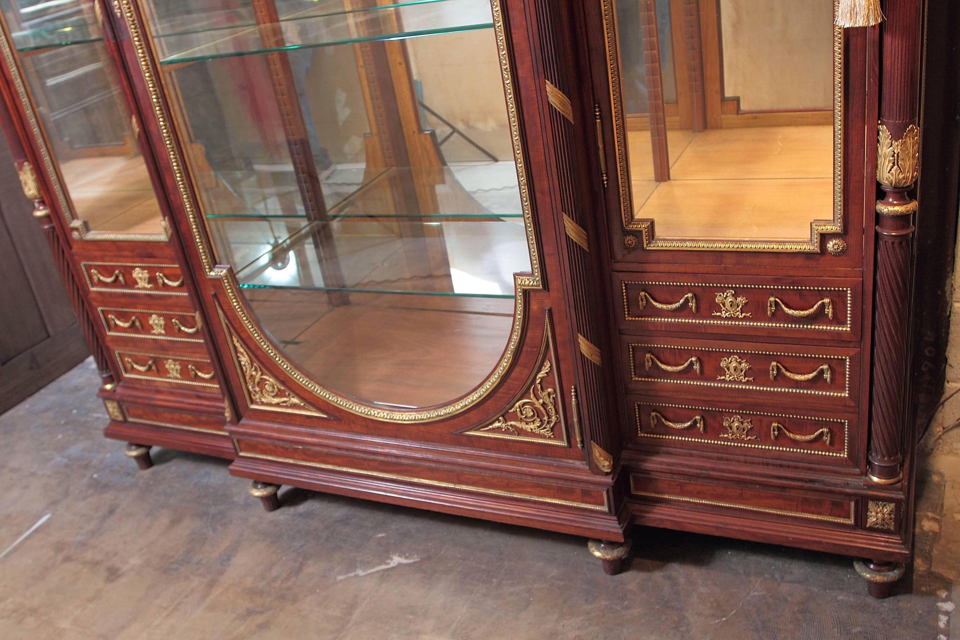 19th Century French Large Mahogany and Gilt Bronze Viewing Cabinet Signed Linke  2