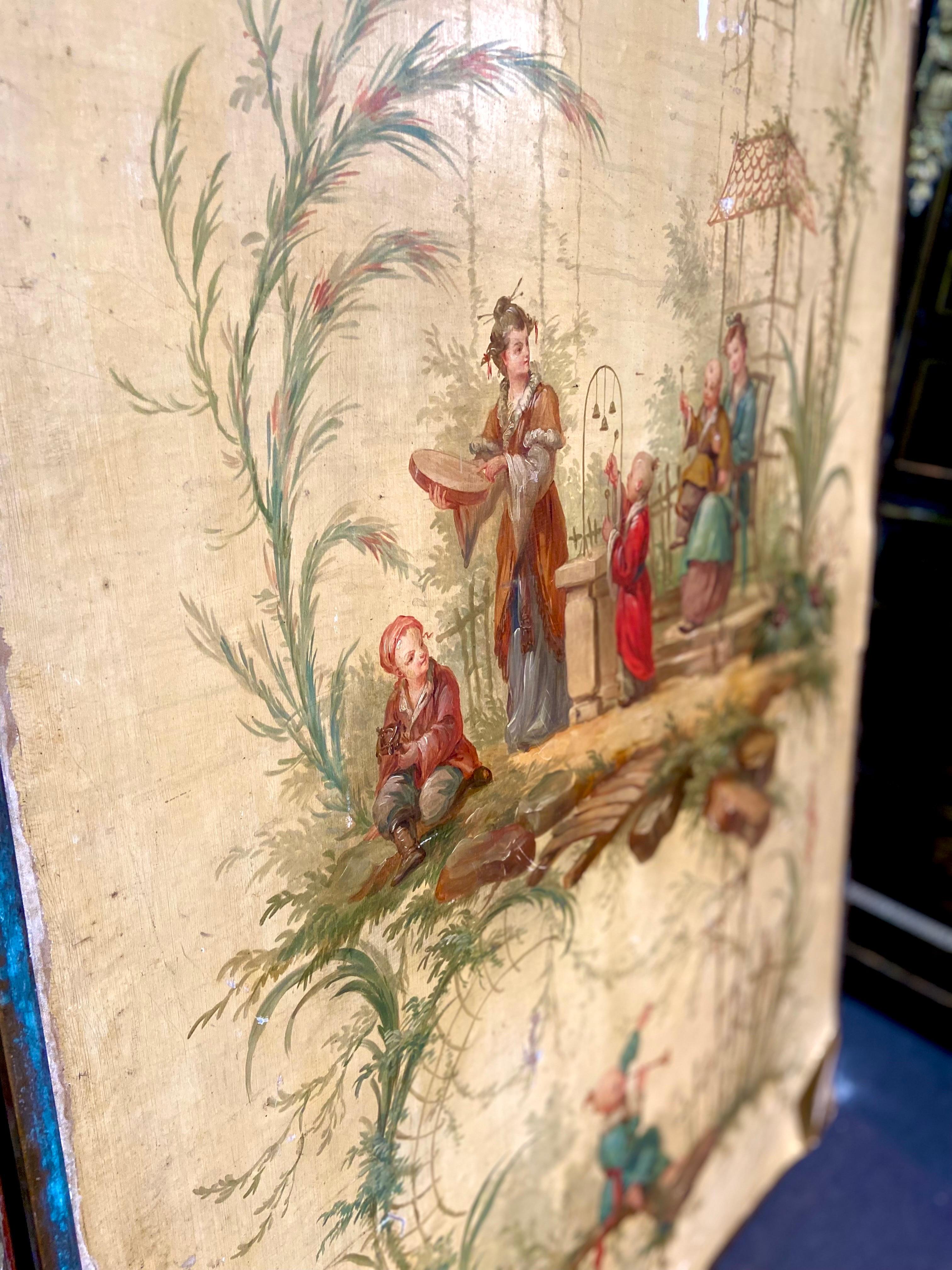 19th Century French Large Mirror with Fine Chinoiserie Drawing at the Back For Sale 3
