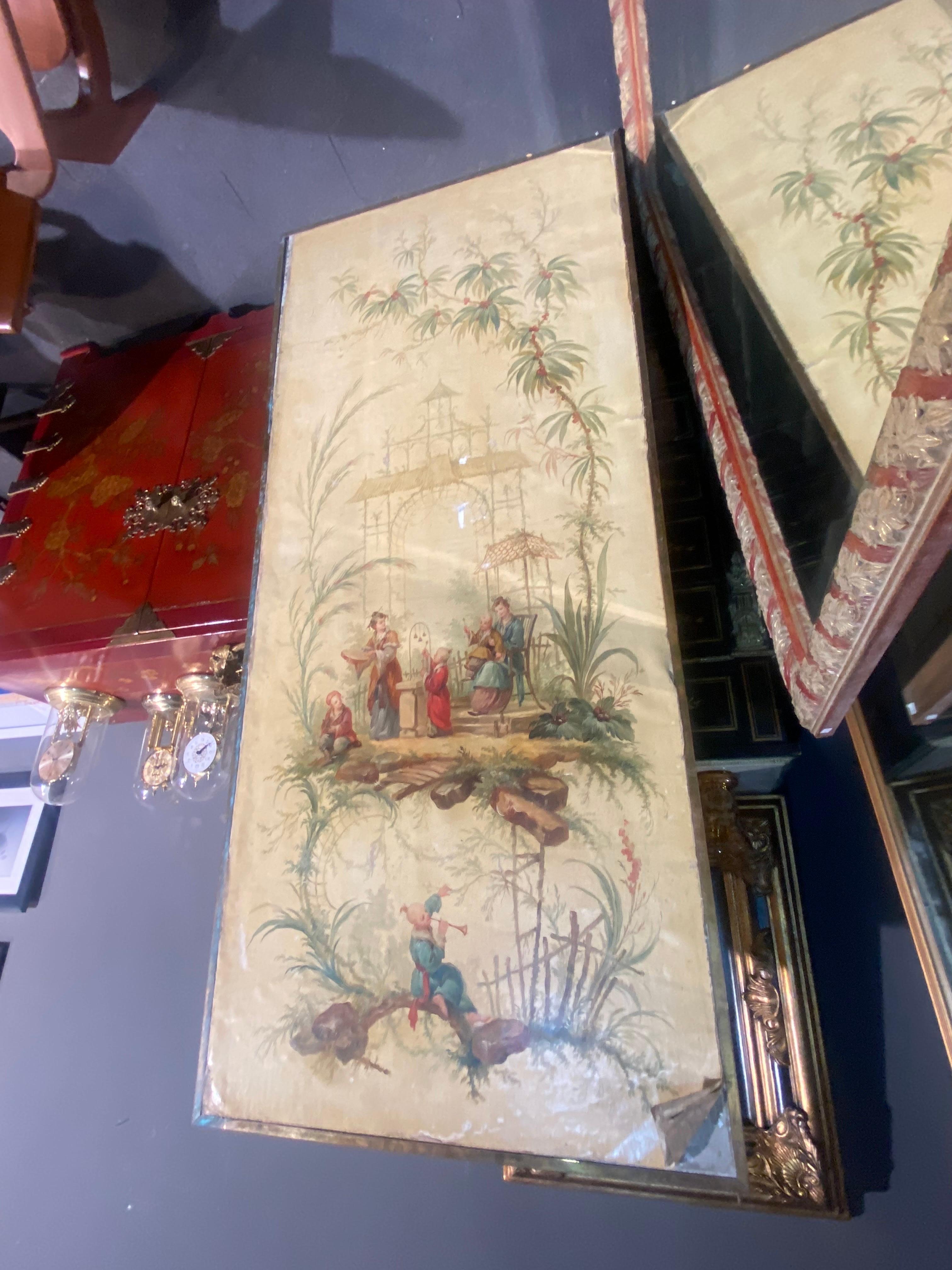 19th Century French Large Mirror with Fine Chinoiserie Drawing at the Back For Sale 6