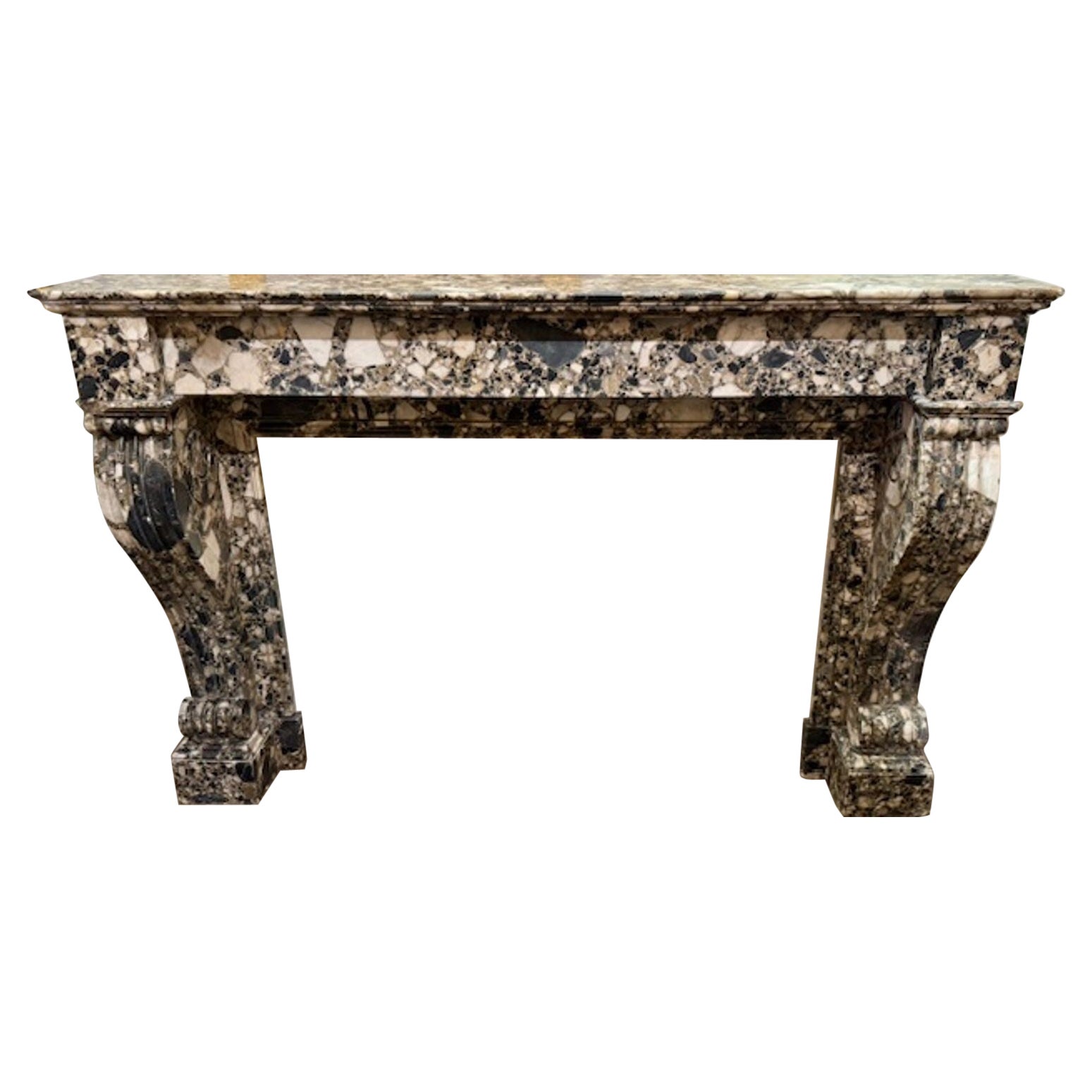 Mantello in marmo di breccia intagliato in grande scala francese del XIX secolo
