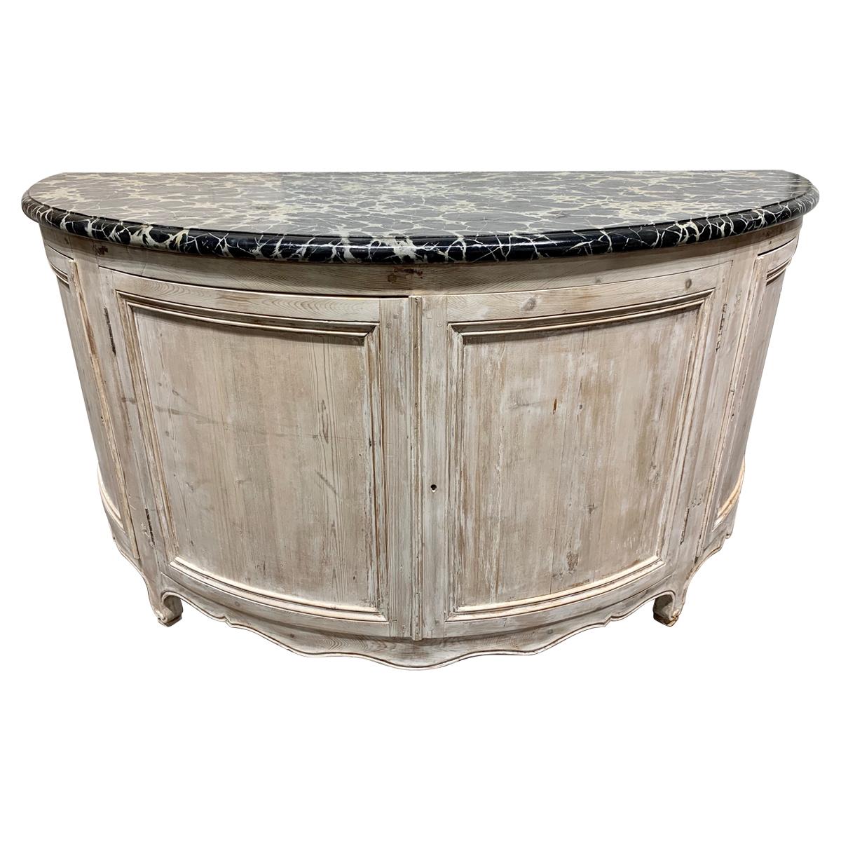 19th Century French Large Scale White-Washed Demi-Lune Console