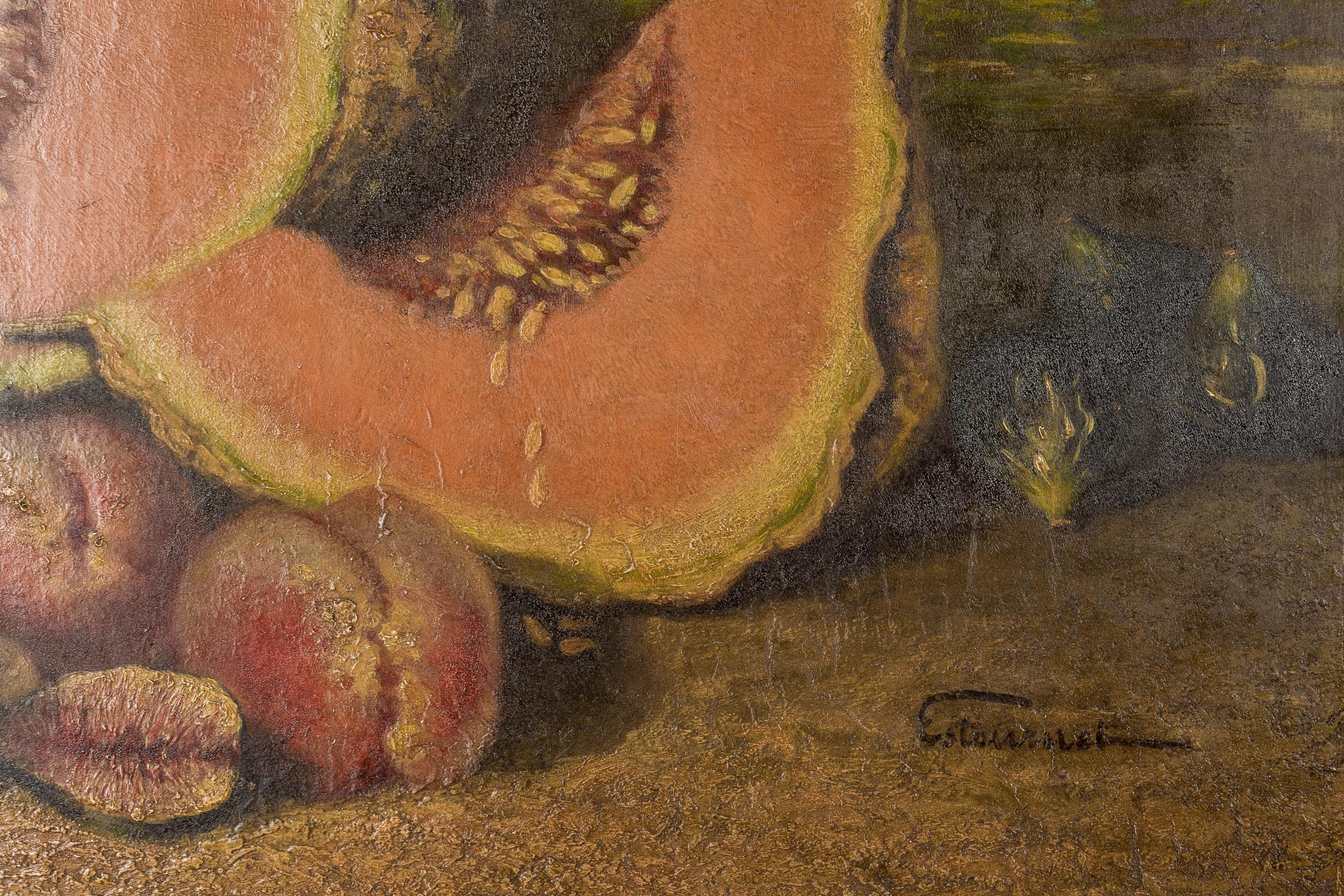 Beaux Arts 19th Century French Large Still Life Melon Painting For Sale