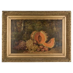 Pittura francese del XIX secolo con grande natura morta di melone