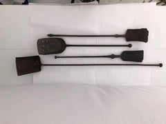 19th Century French Large Wrought Iron Fireplace Ash Shovels, Set of Four