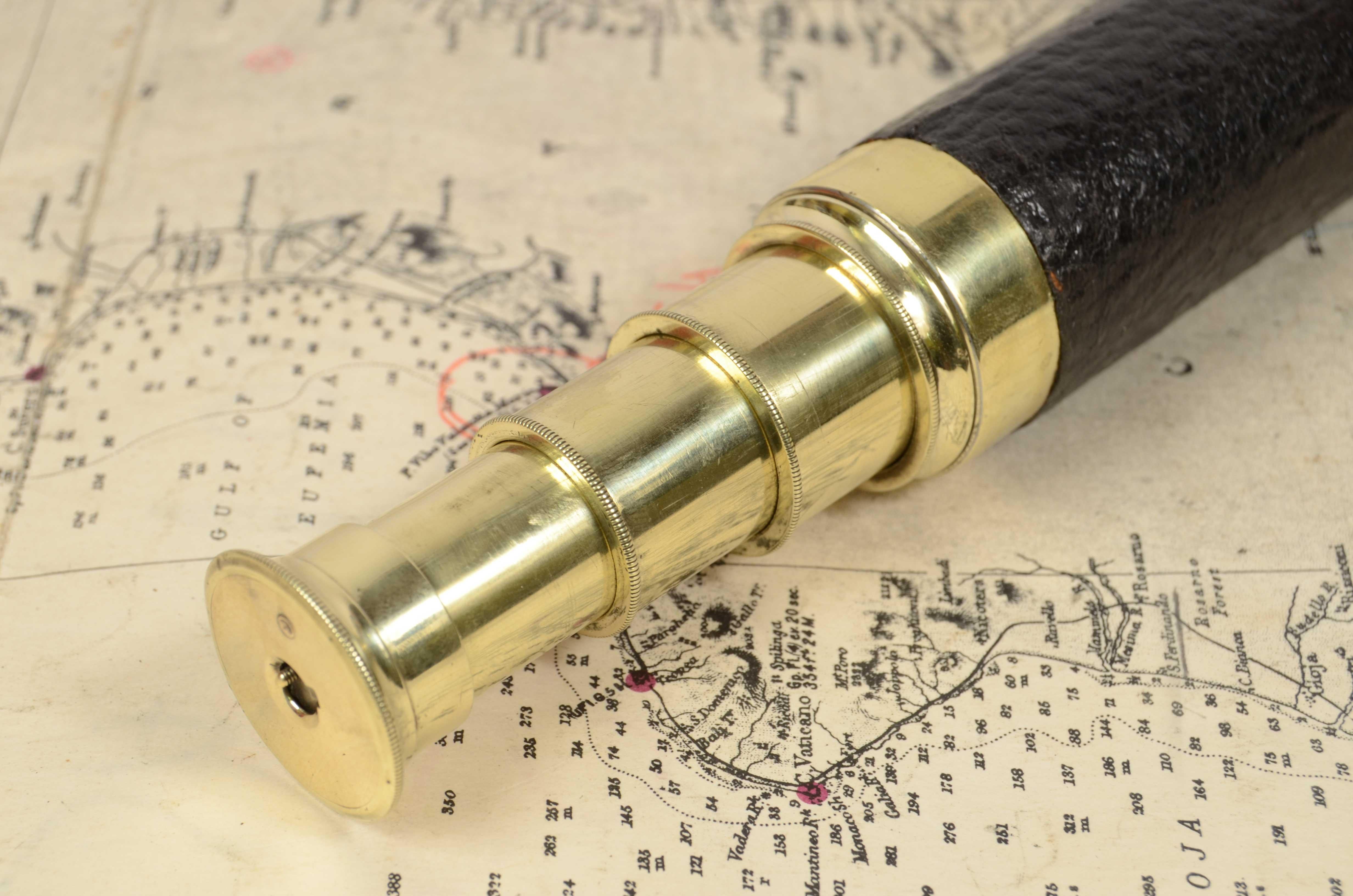 Late 19th Century 19th Century French Leather and Brass Small Telescope Antique Nautical Item