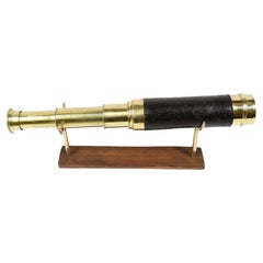 19th Century French Leather and Brass Small Telescope Antique Nautical Item