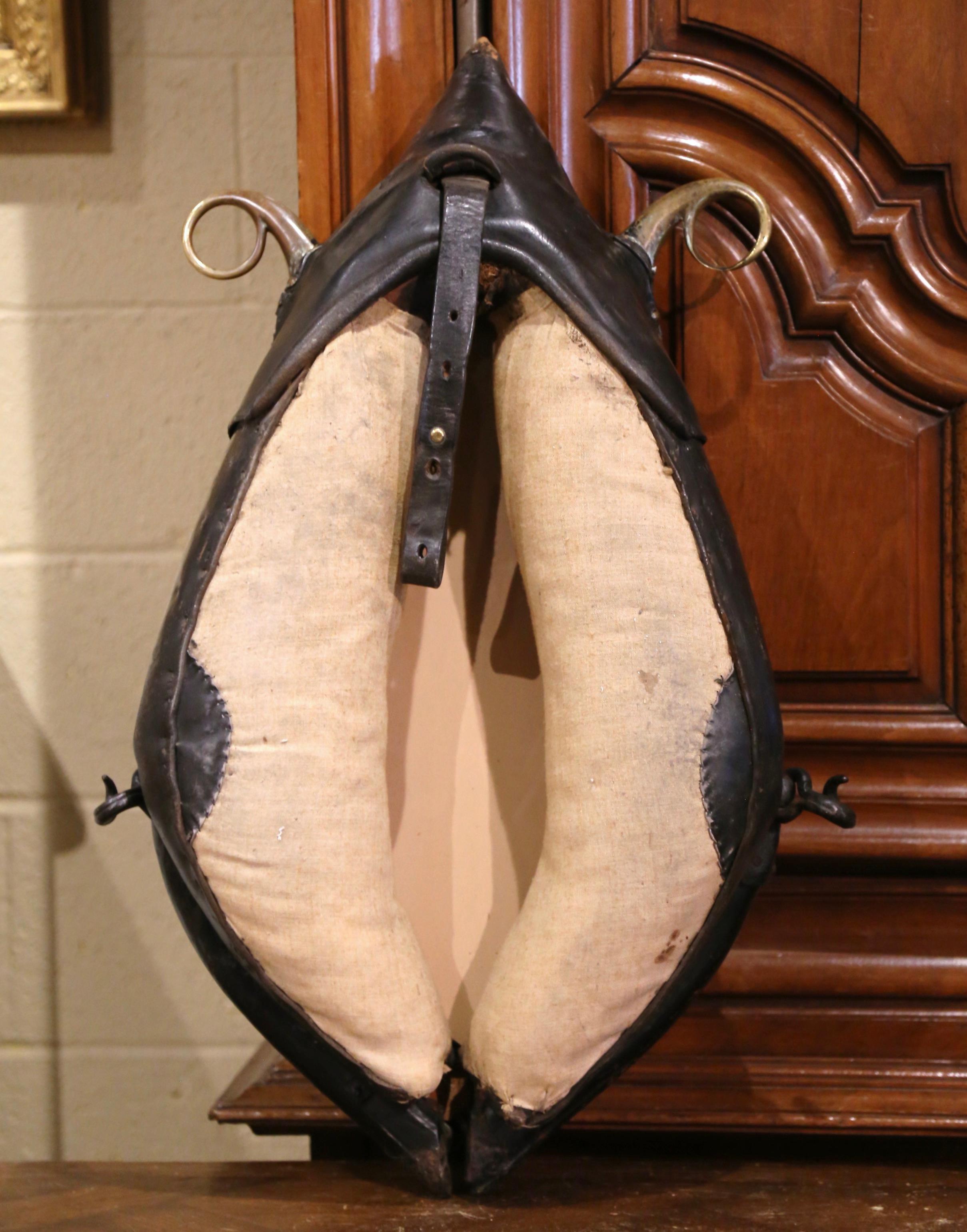 19th Century French Leather and Bronze Horse Collar Converted into Wall Mirror For Sale 2