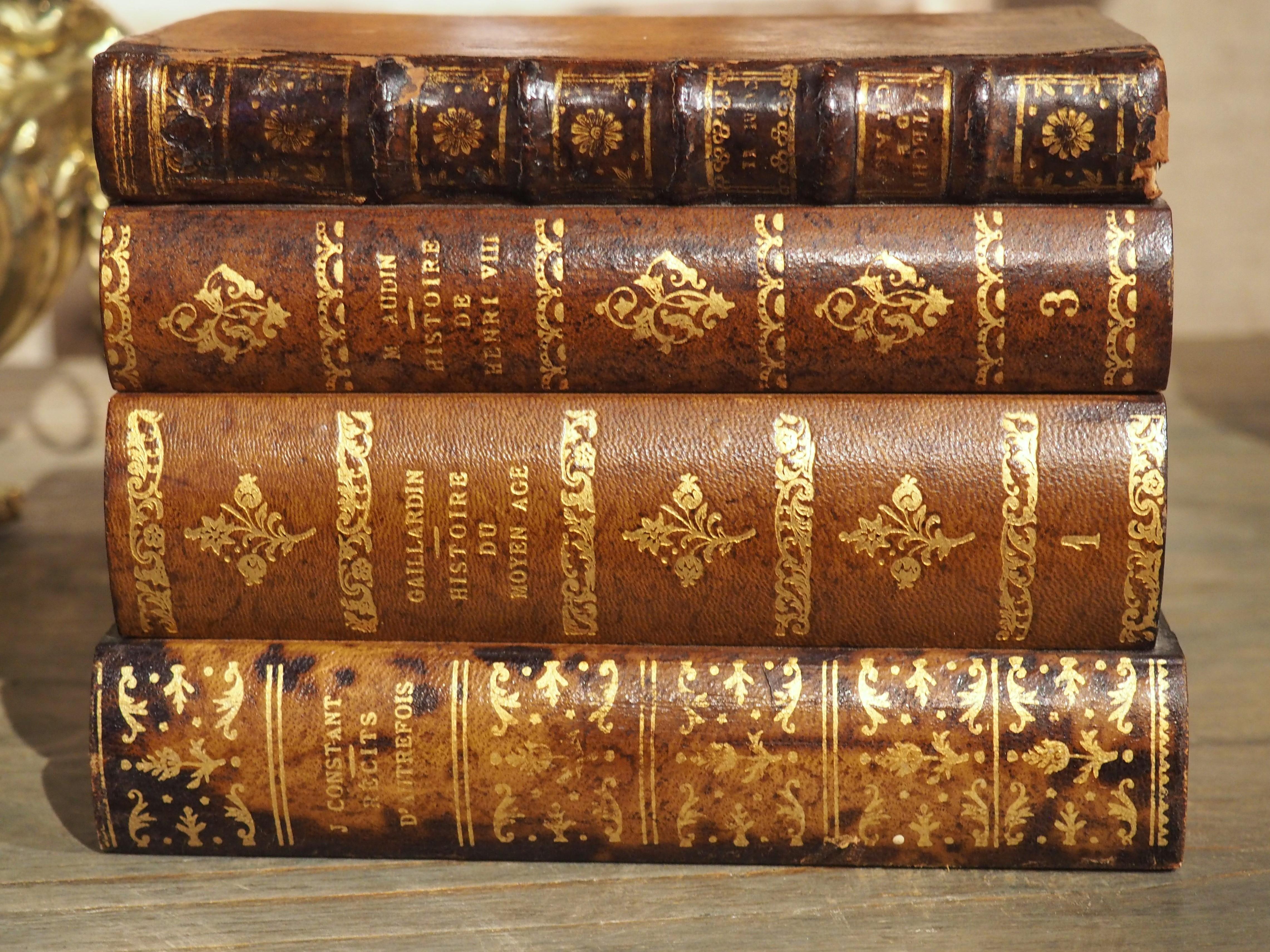 19th Century French Leather Book Stack Cave À Liqueur For Sale 7