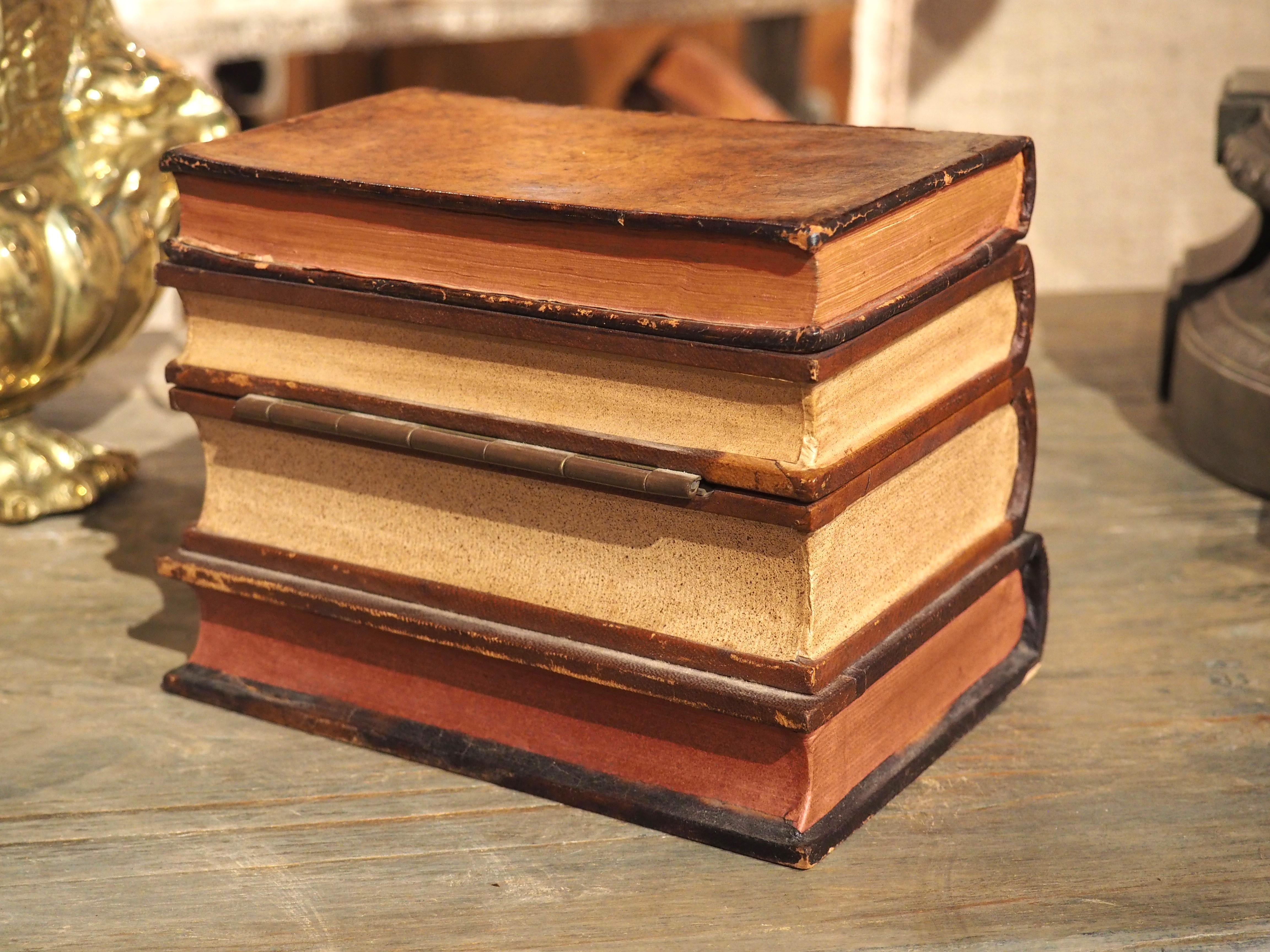 19th Century French Leather Book Stack Cave À Liqueur For Sale 9