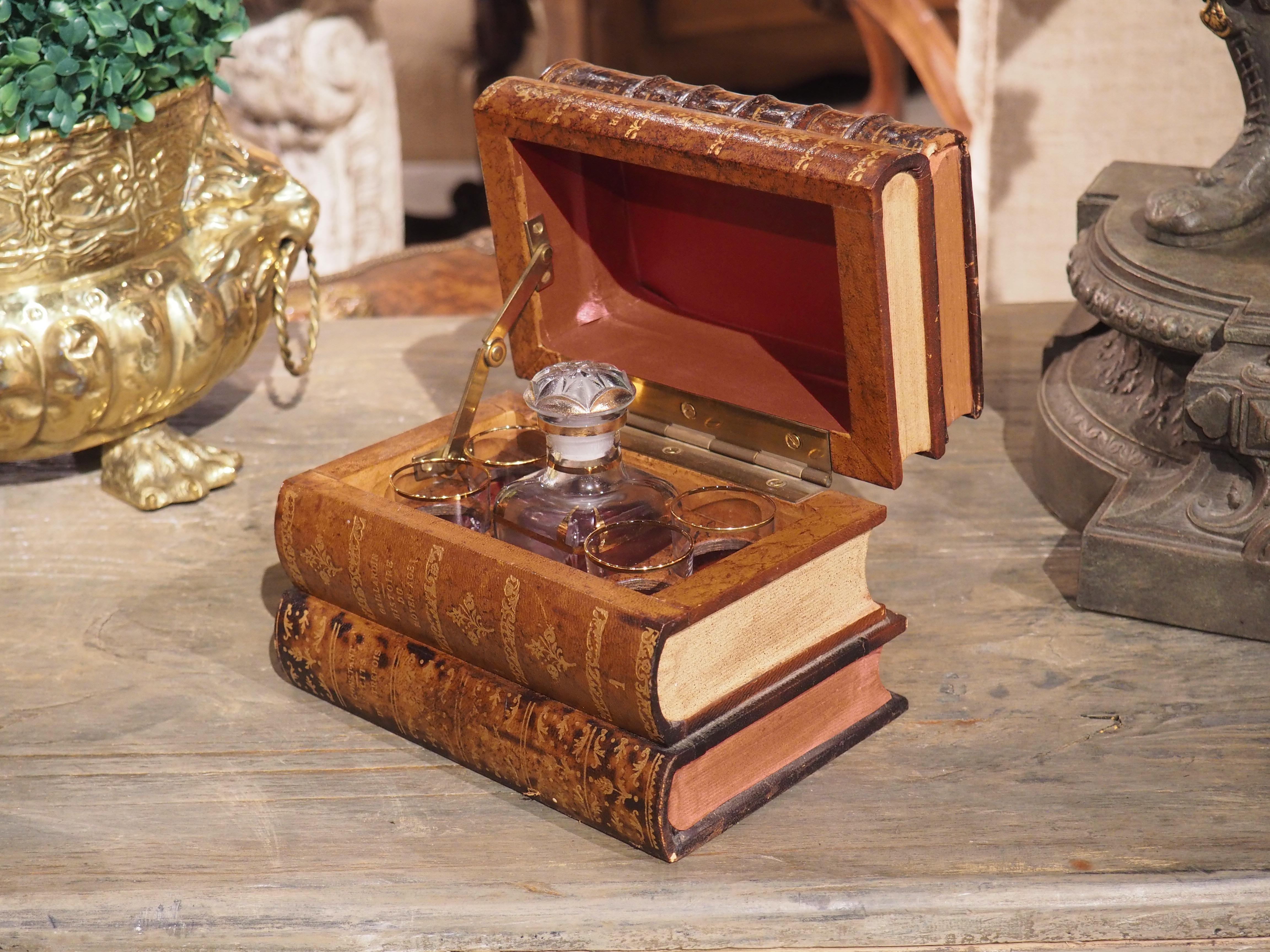 19th Century French Leather Book Stack Cave À Liqueur For Sale 13
