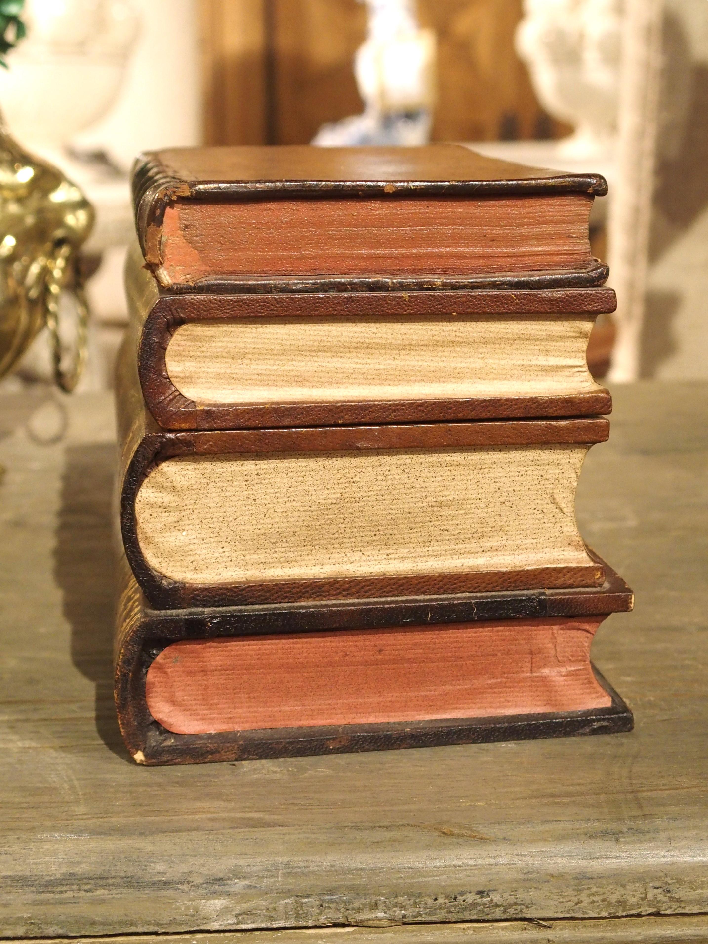 19th Century French Leather Book Stack Cave À Liqueur For Sale 1