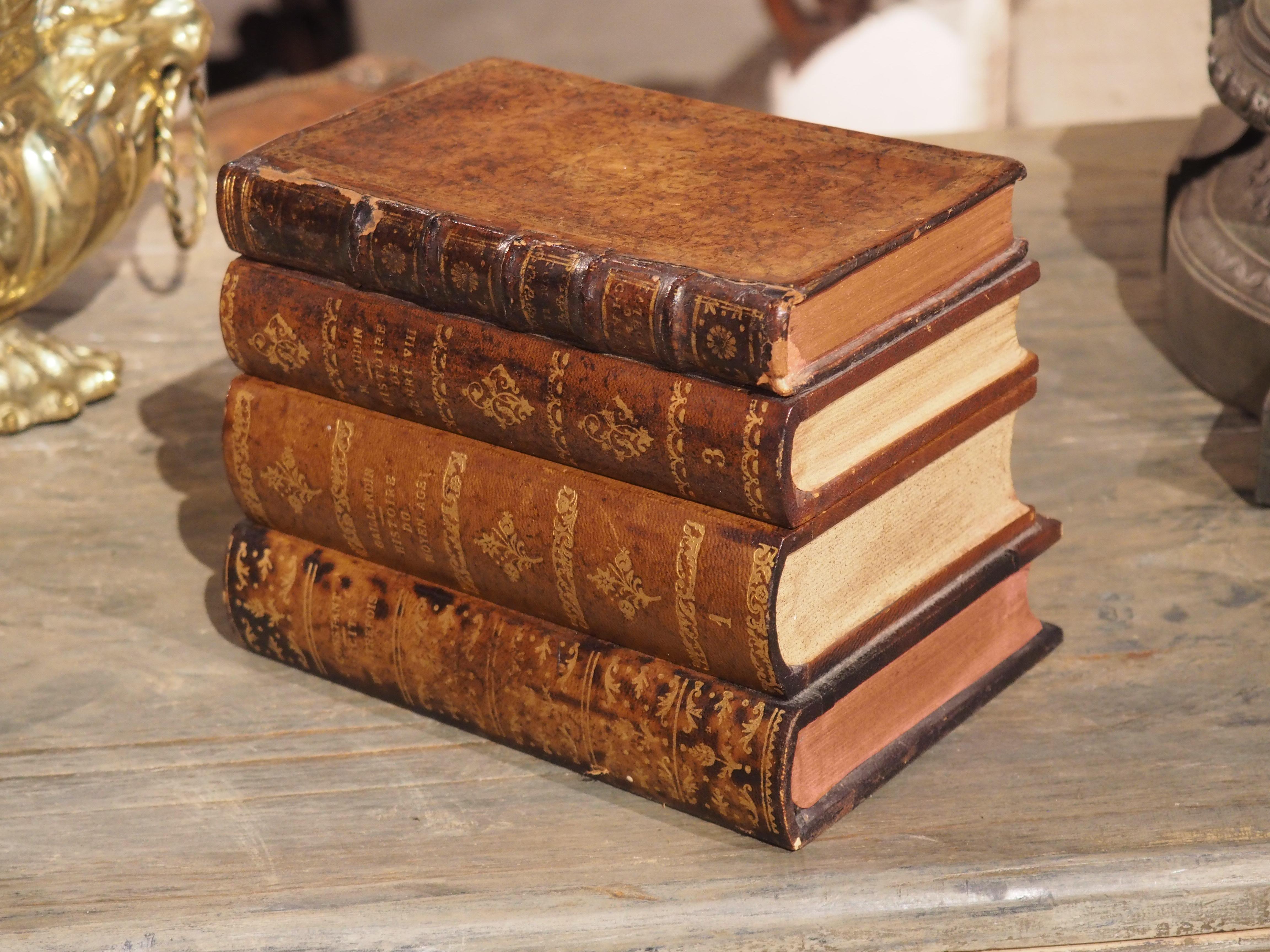 19th Century French Leather Book Stack Cave À Liqueur For Sale 6