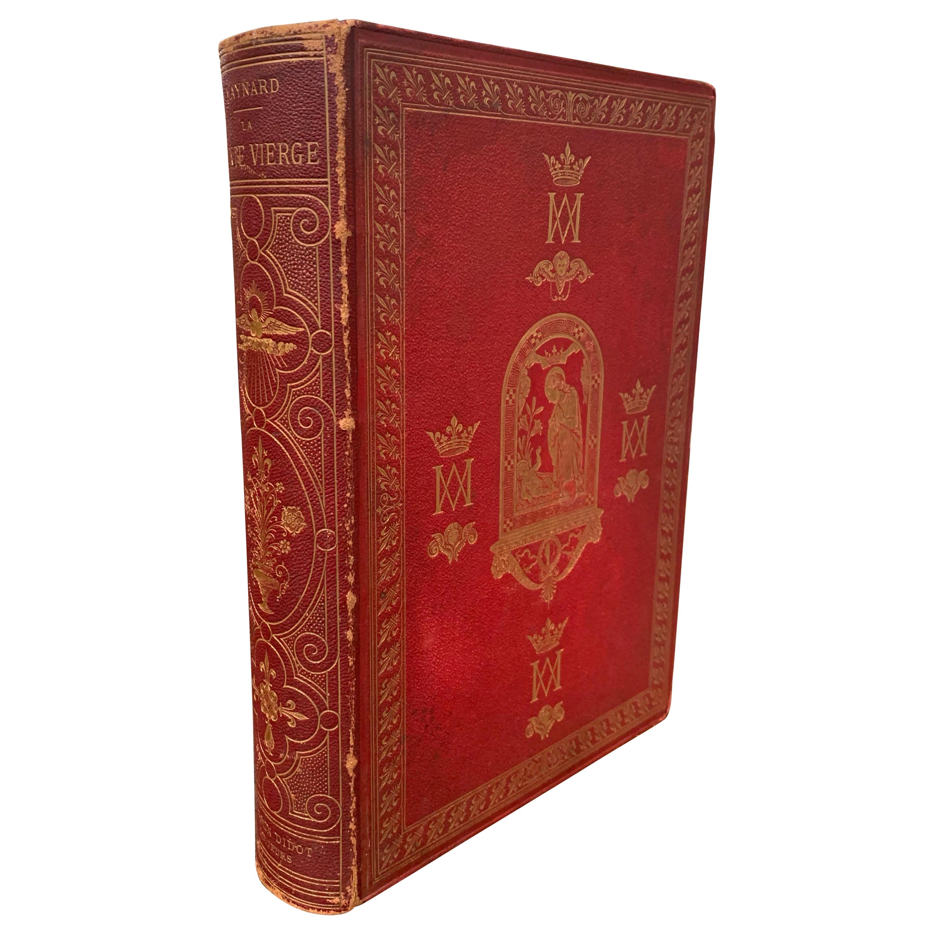 Französisches Ledergefäß und vergoldetes Buch der Jungfrau Maria aus dem 19. Jahrhundert
