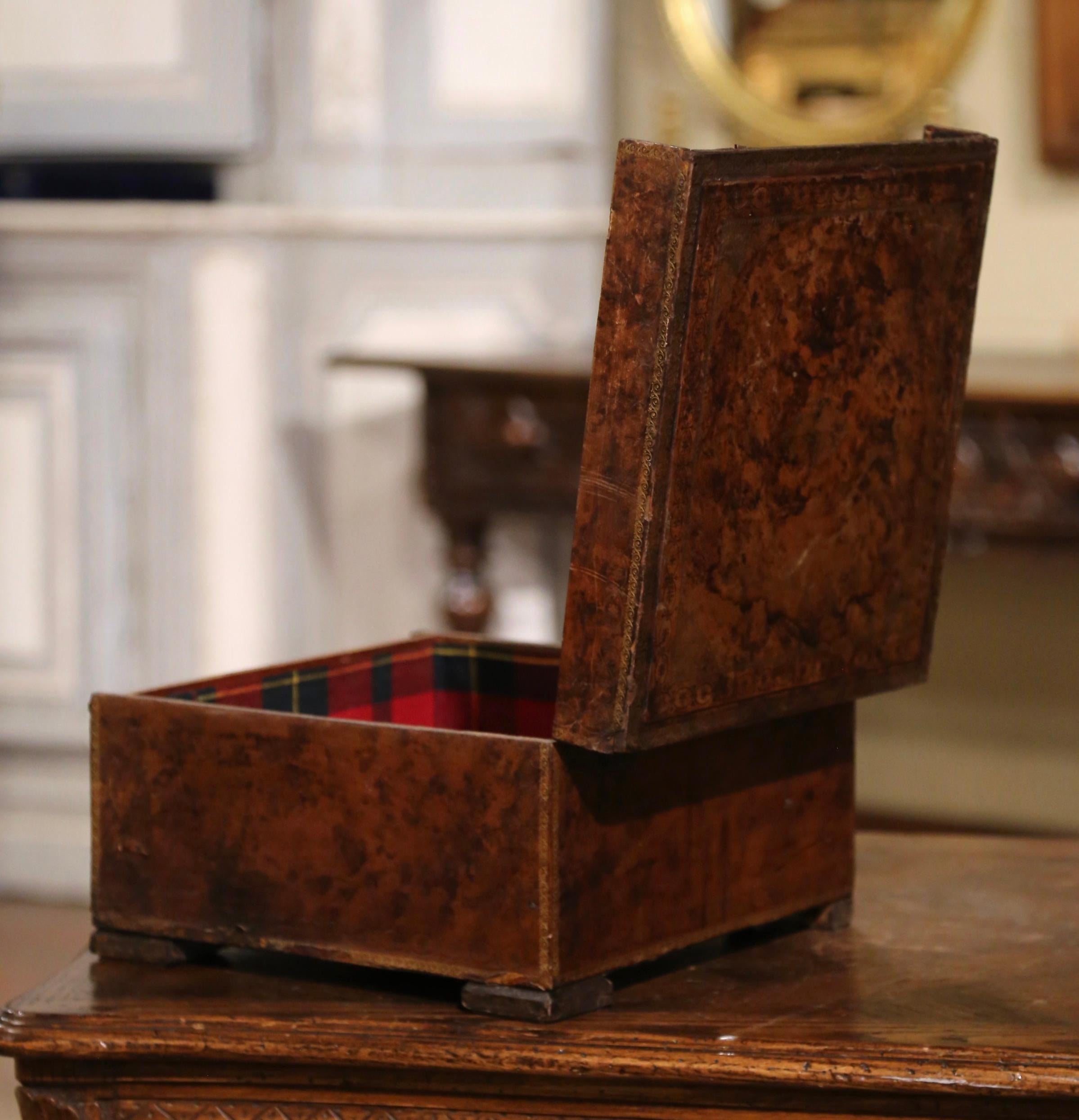 19th Century French Leather Bound Books Decorative Box with Hidden Drawer For Sale 8