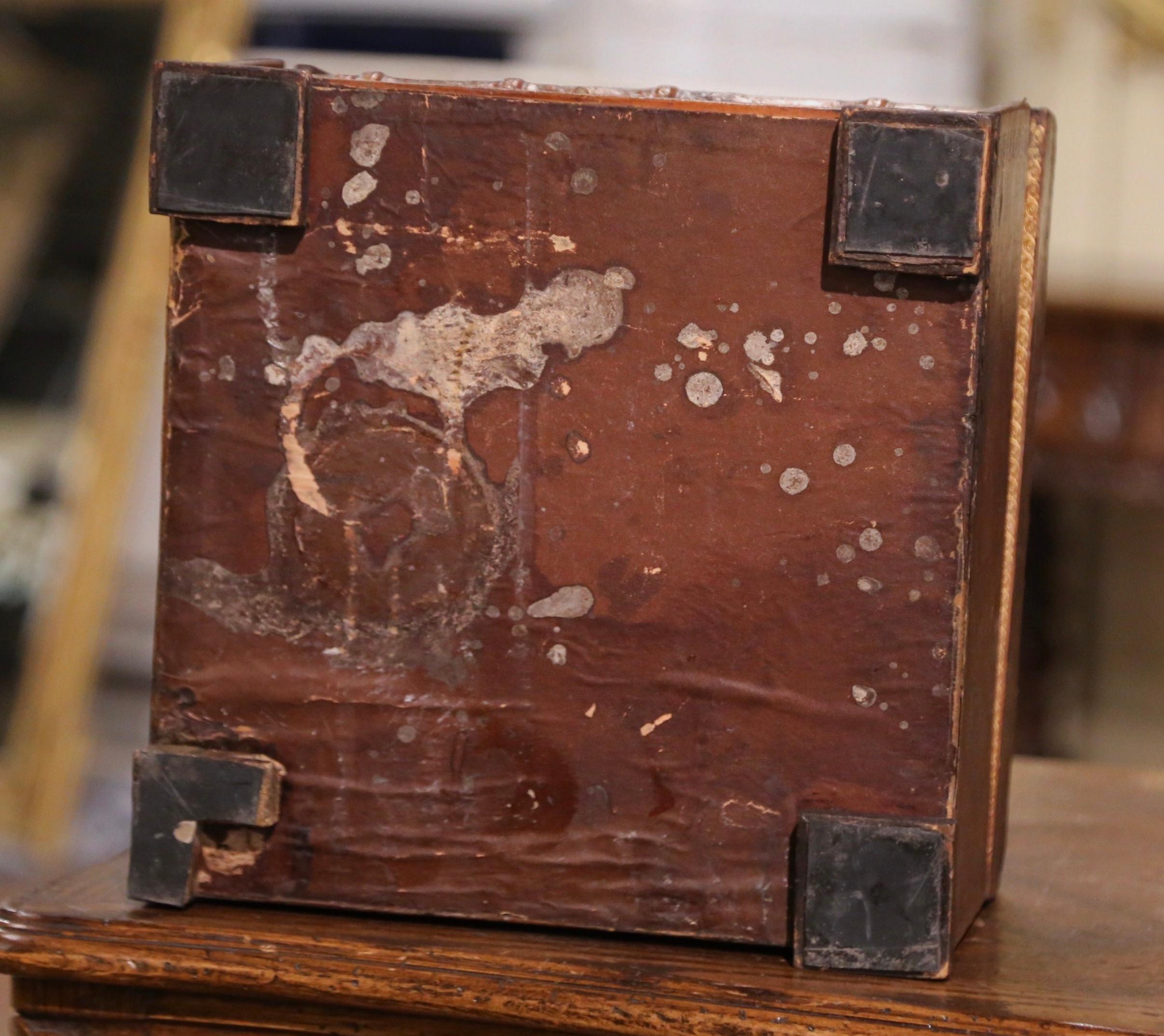 19th Century French Leather Bound Books Decorative Box with Hidden Drawer For Sale 11
