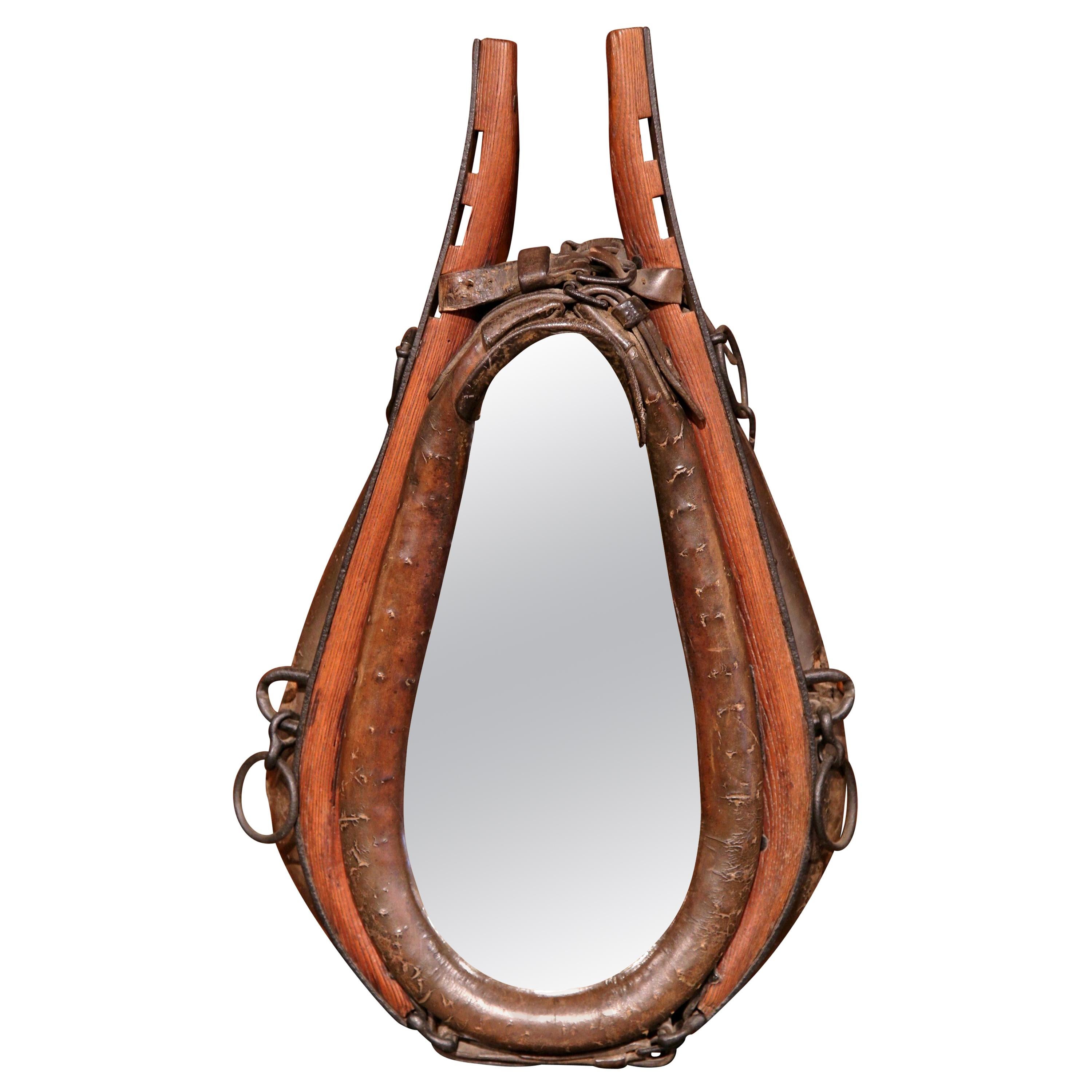 19th Century French Leather Horse Collar Converted into Wall Mirror