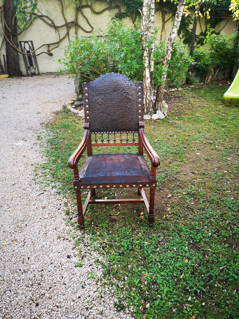 19th Century, French, Leather Throne Chair For Sale at 1stDibs