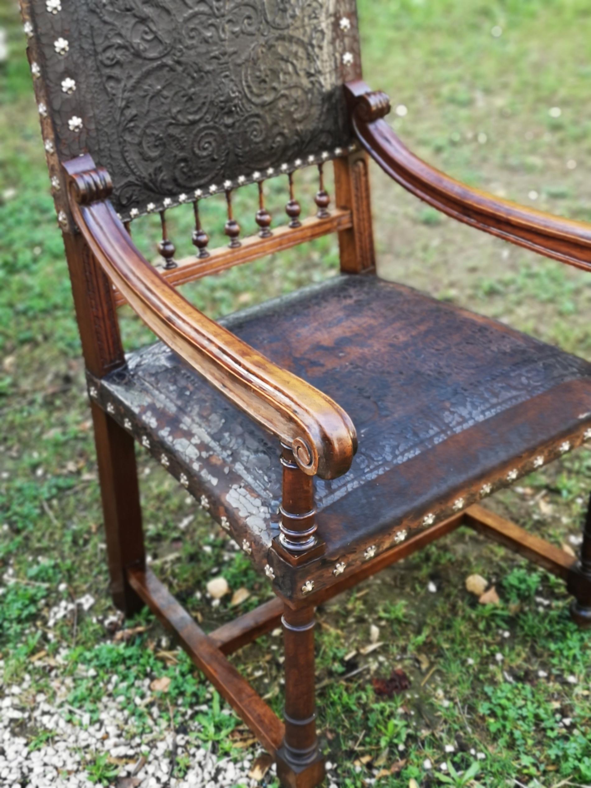 Late 19th Century 19th Century, French, Leather Throne Chair For Sale