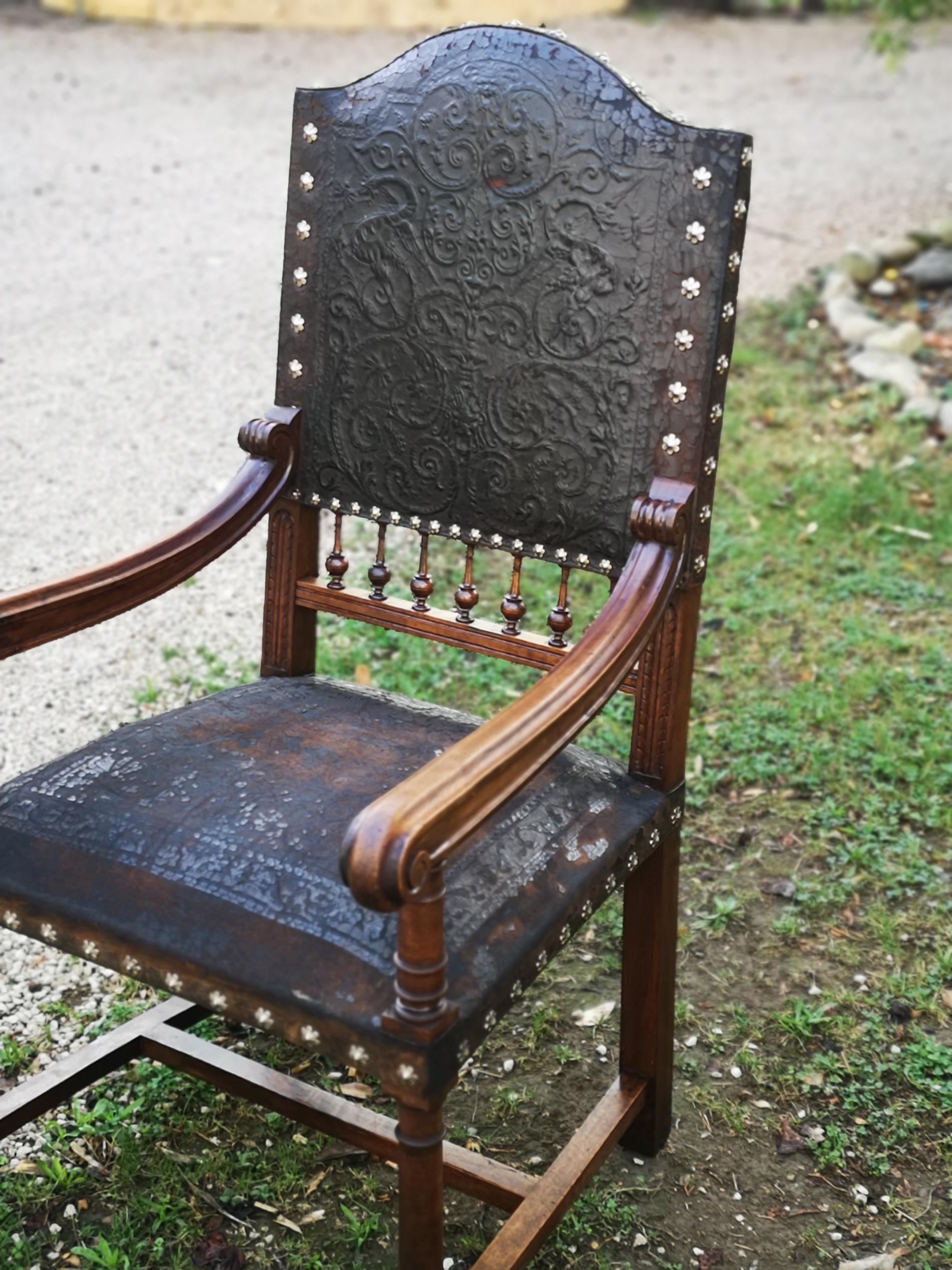 19th Century, French, Leather Throne Chair For Sale 1