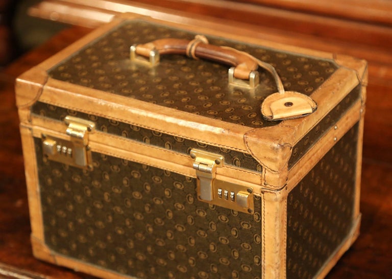 19th Century French Leather Toiletry Box with Decorative Trim and Brass