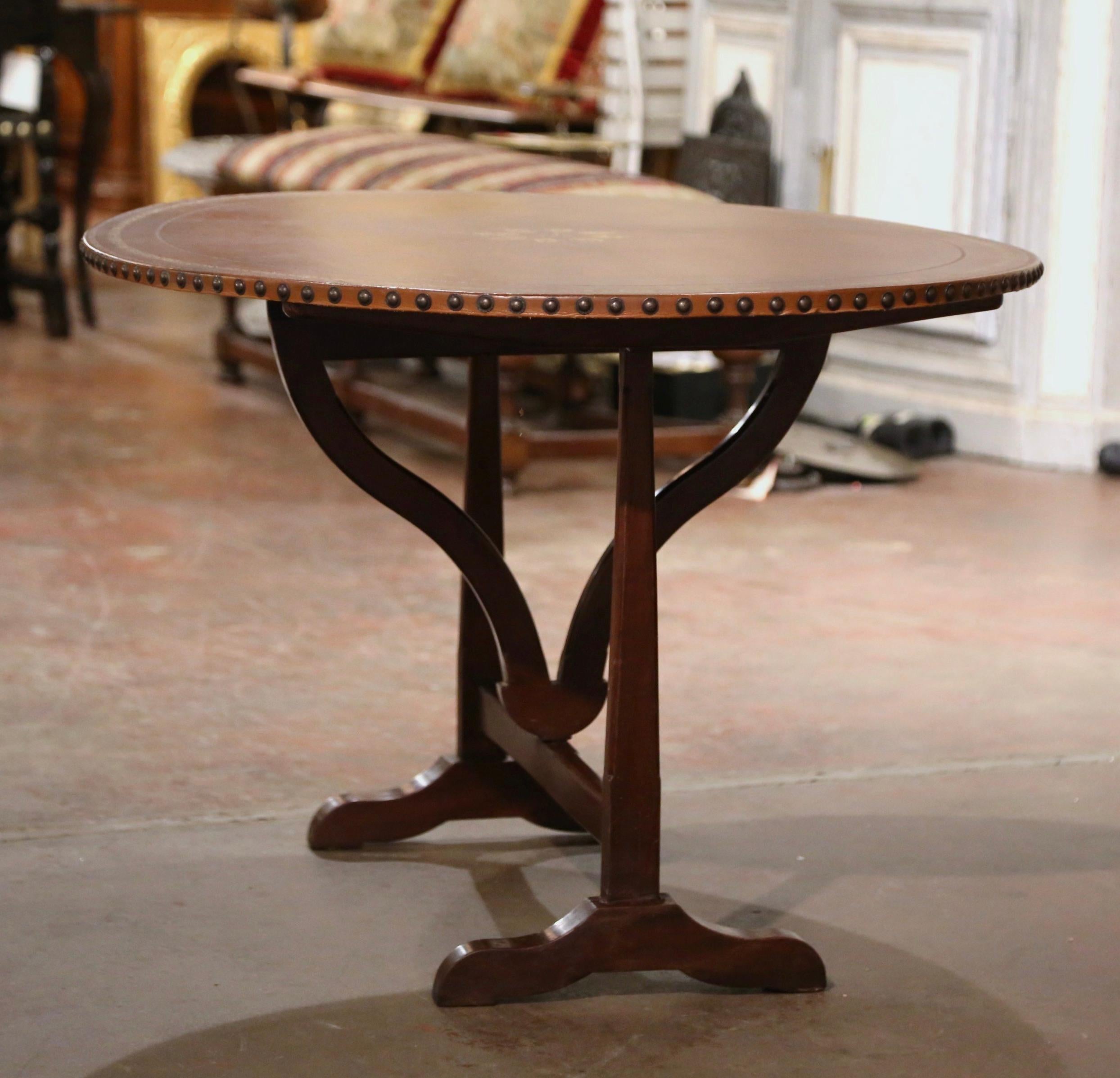 19th Century French Leather Top Carved Walnut Tilt-Top Wine Tasting Table 6