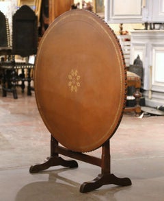 19th Century French Leather Top Carved Walnut Tilt-Top Wine Tasting Table