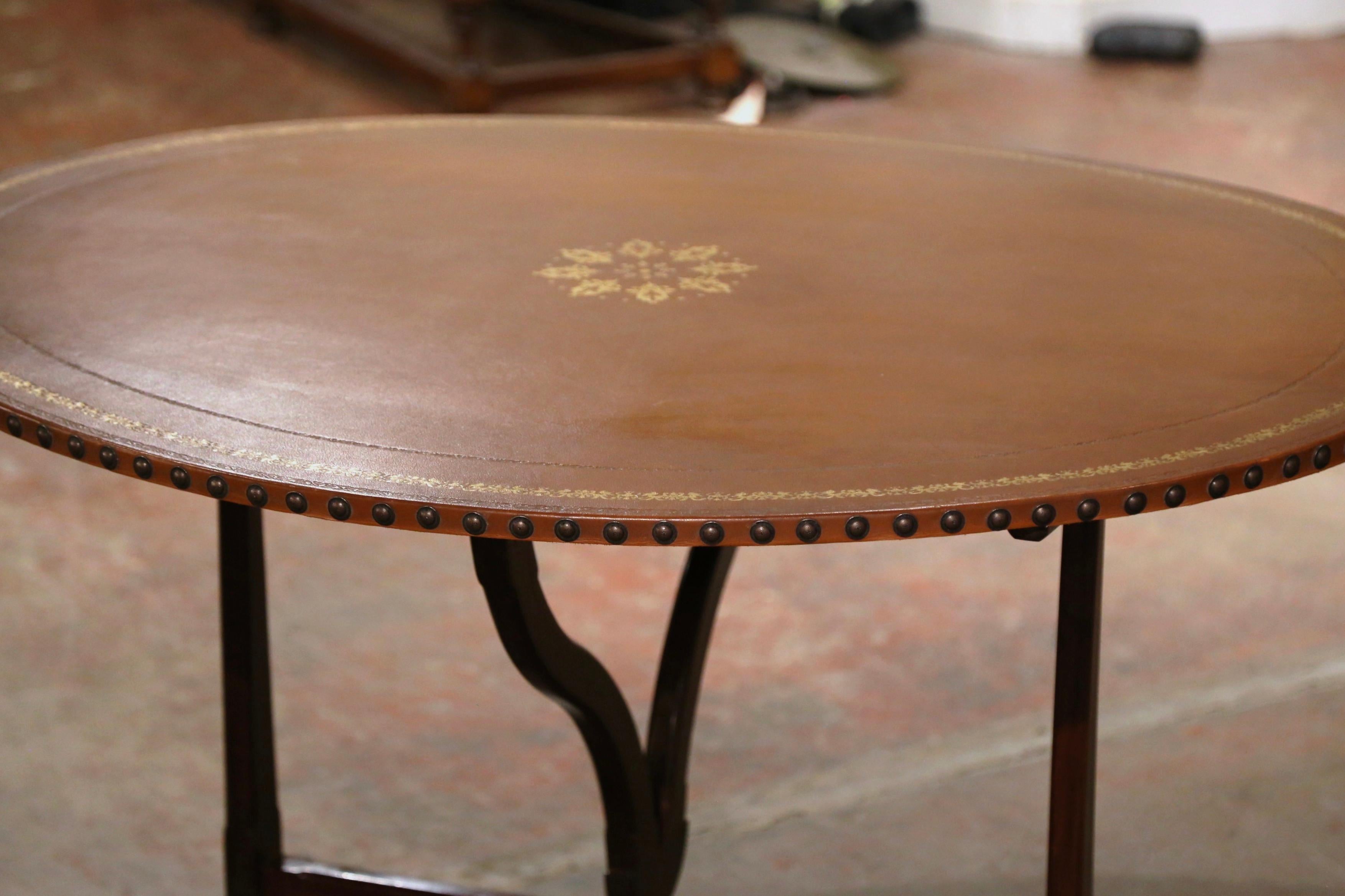 19th Century French Leather Top Carved Walnut Tilt-Top Wine Tasting Table 3